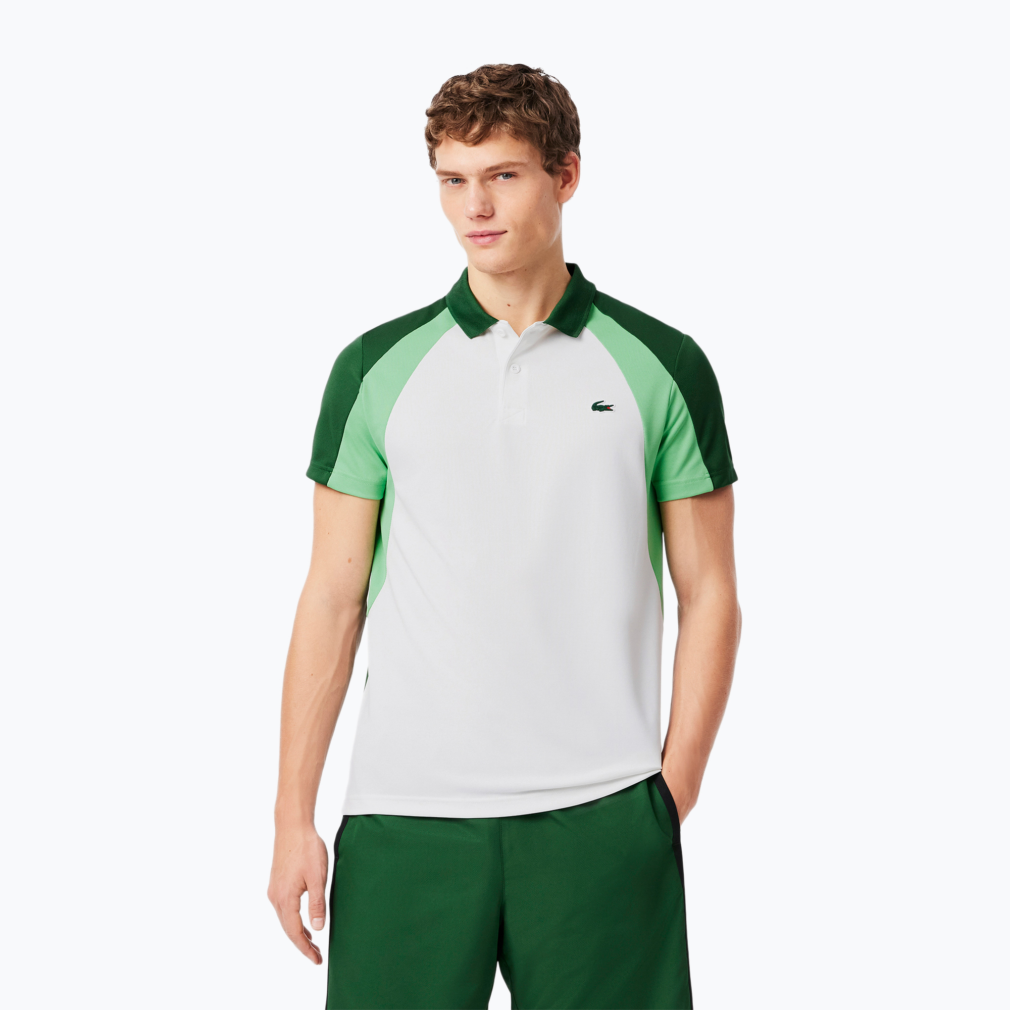 Pánske tričko Lacoste Tennis Polo DH8963 white/liamone green