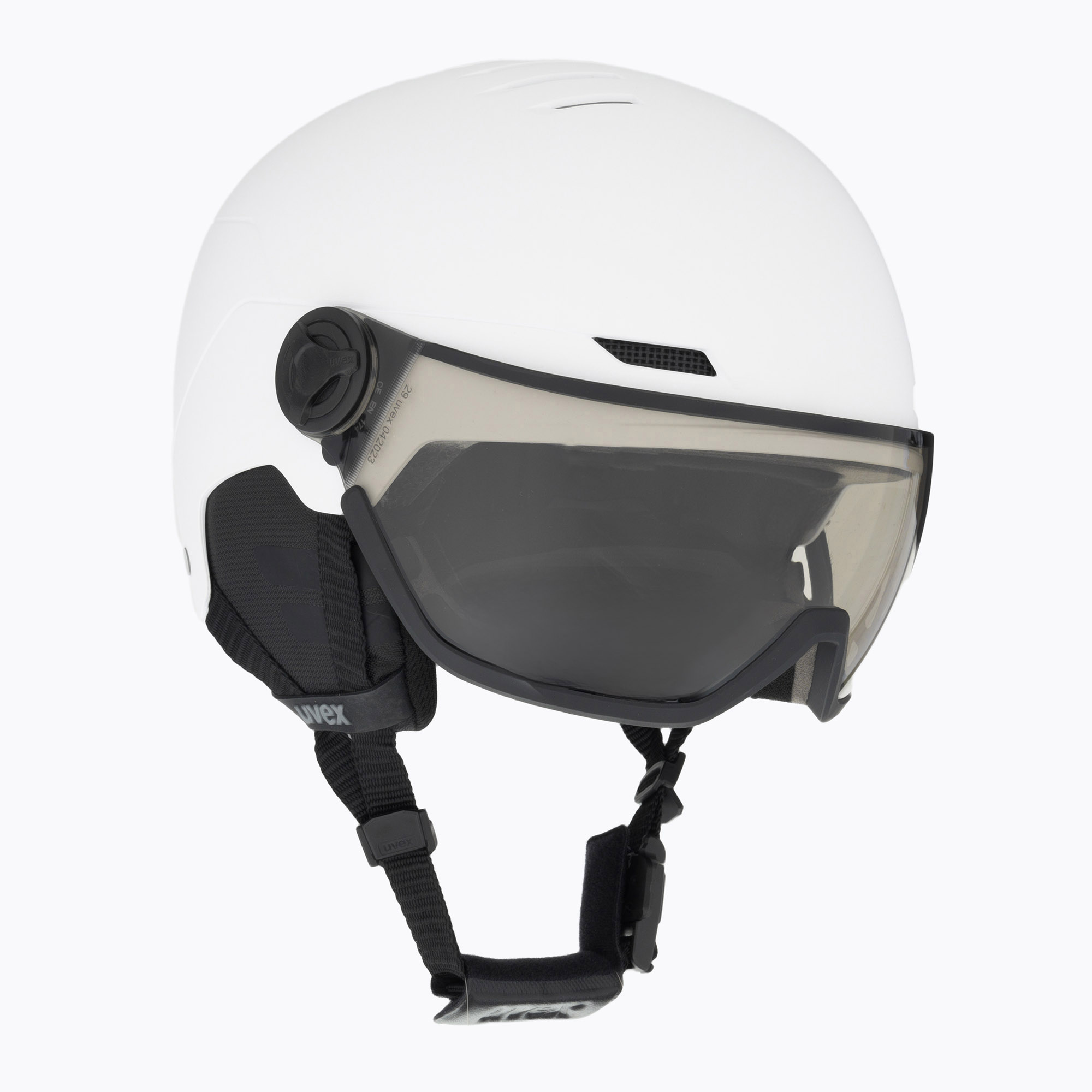 Lyžiarska prilba UVEX Wanted Visor Pro V white matt/variomatc smoke (Wanted Visor Pro V 56/6/316/11/05)