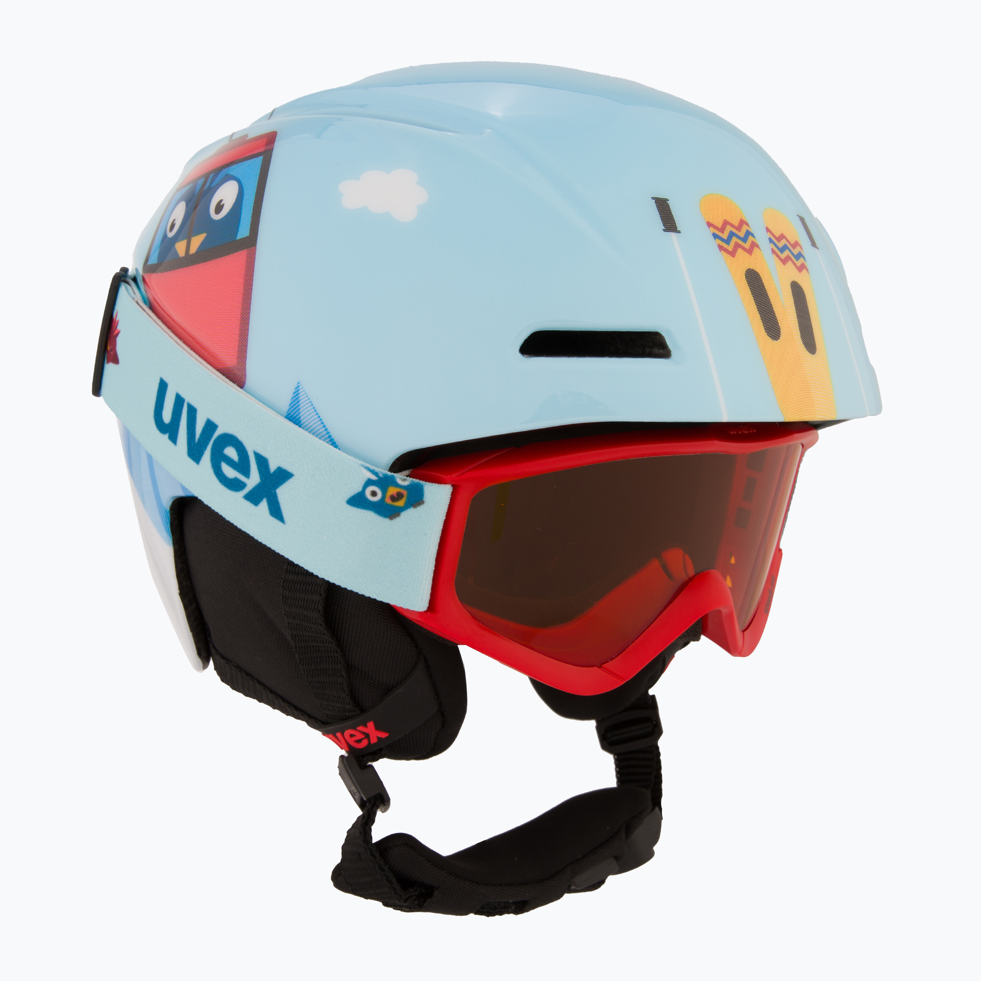 Detská lyžiarska prilba UVEX Viti Set + gogle Speedy Pro light blue birdy/lasergold lite (Viti Set 56/S/317/10)