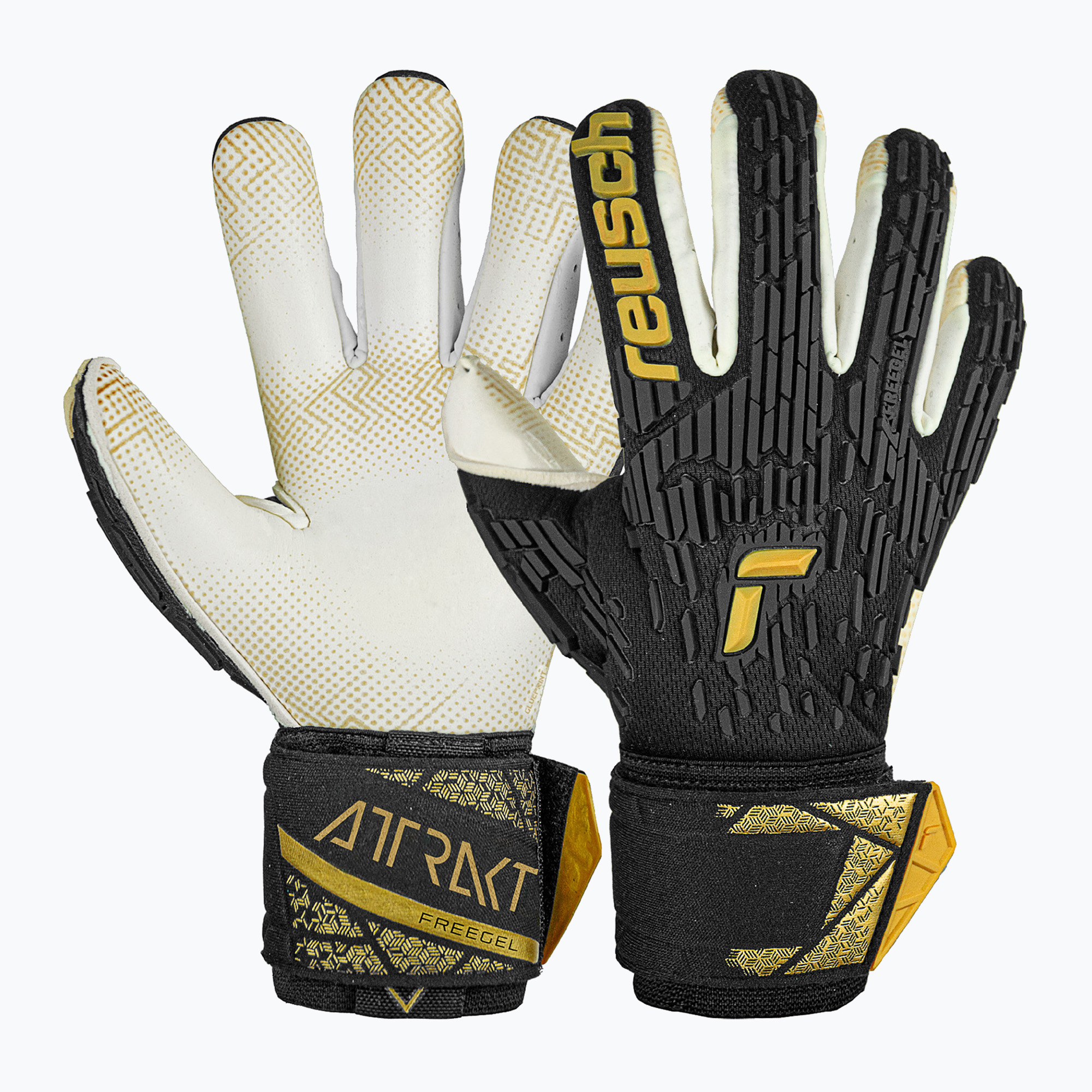 Brankárske rukavice Reusch Attrakt Freegel Gold X GluePrint Finger Support black/gold (Attrakt Freegel Gold X GluePrint Finger Support 5470960)