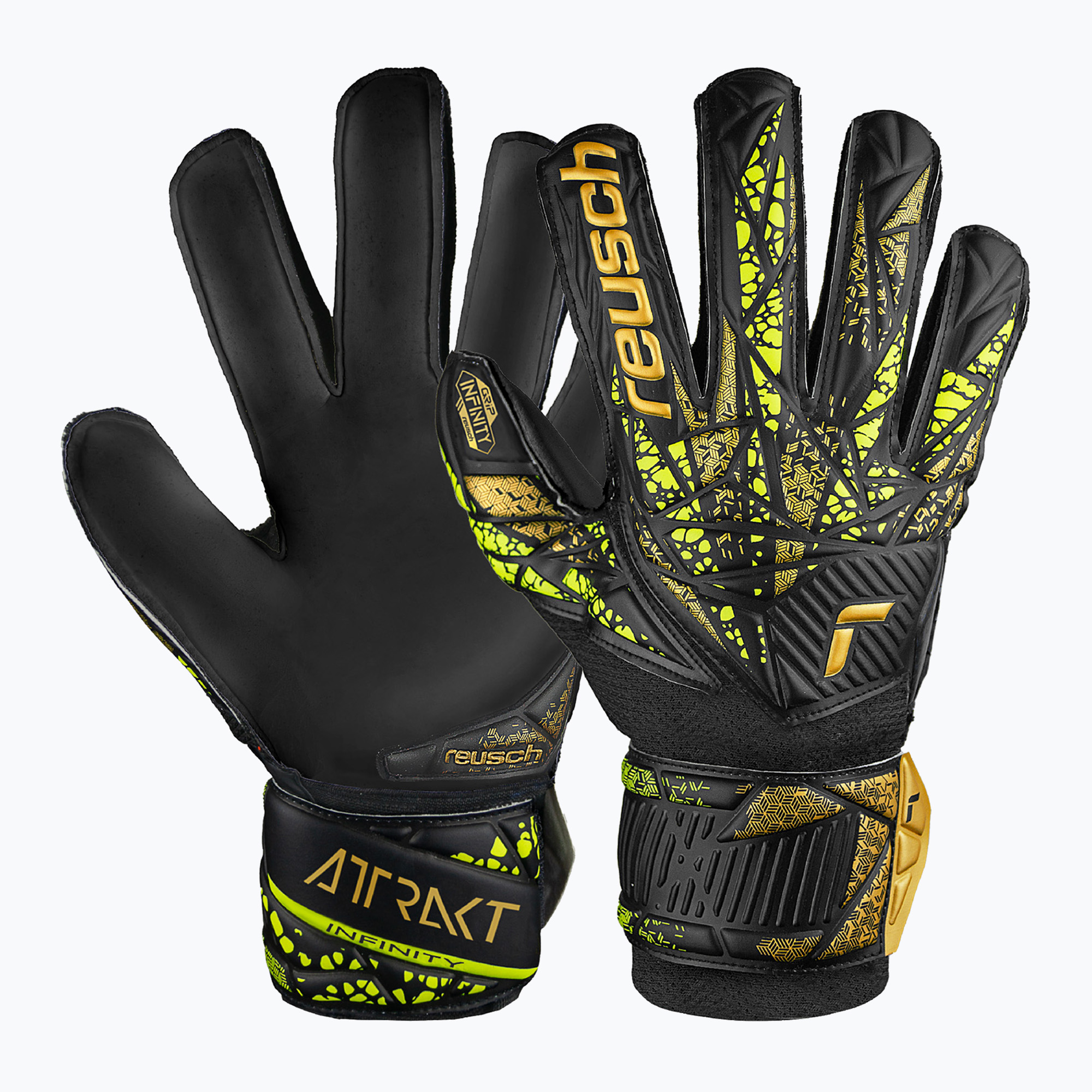 Rukavice brankárske detské Reusch Attrakt Infinity Finger Support black/gold/yellow/black (Attrakt Infinity Finger Support Junior 5472710)