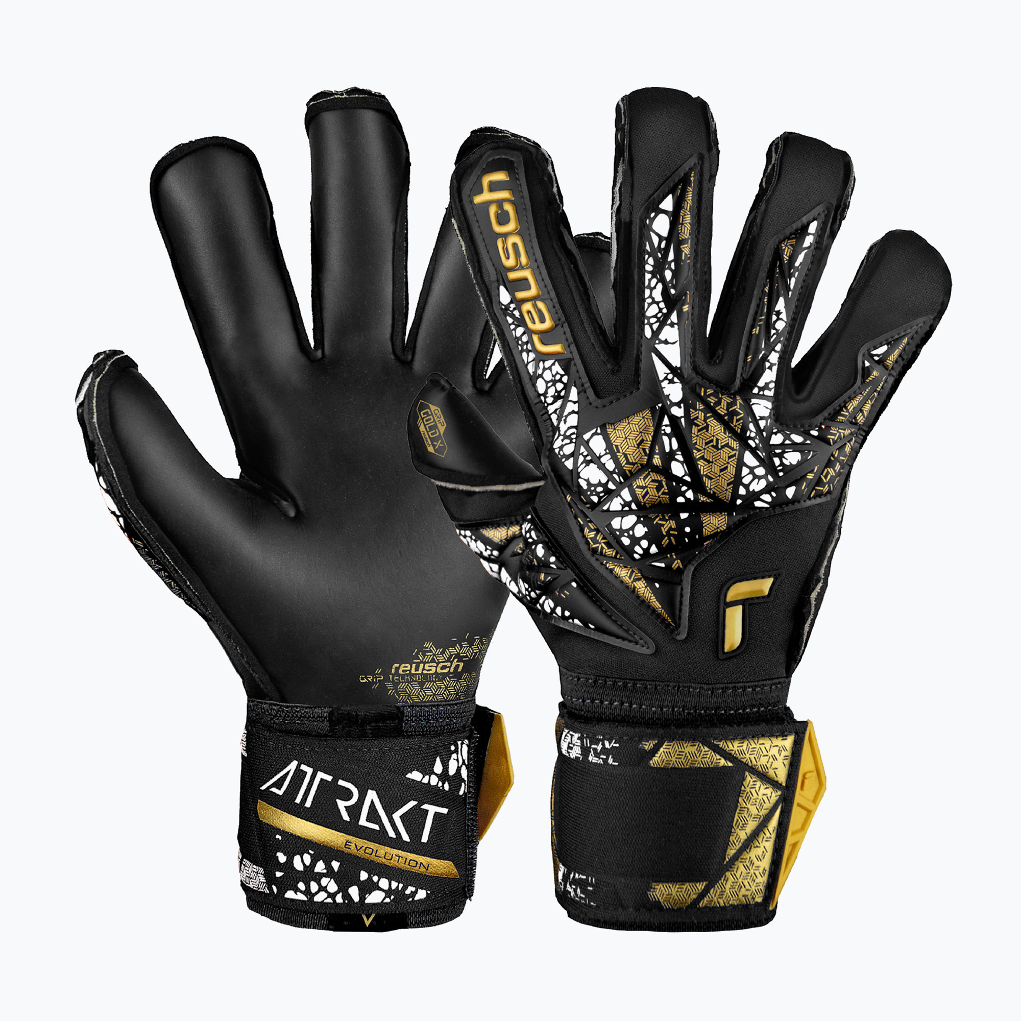 Brankárske rukavice Reusch Attrakt Gold X Evolution Cut Finger Support black/gold/white/black (Attrakt Gold X Evolution Cut Finger Support 5470950)