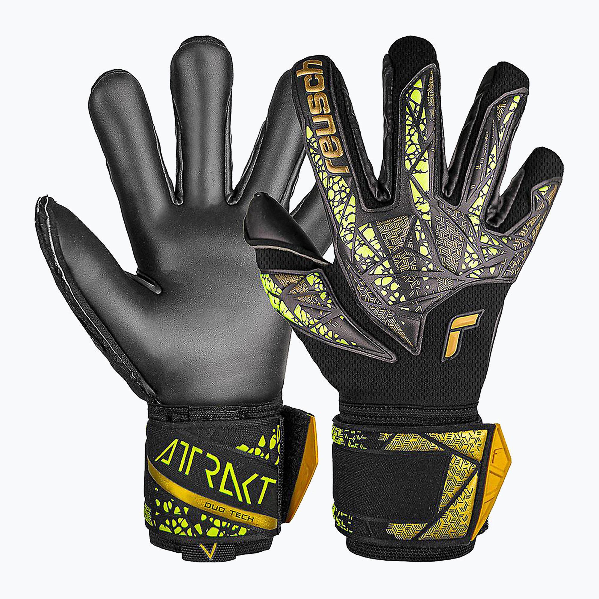 Brankárske rukavice Reusch Attrakt Duo Finger Support black/gold/yellow/black (Attrakt Duo Finger Support 5470050)