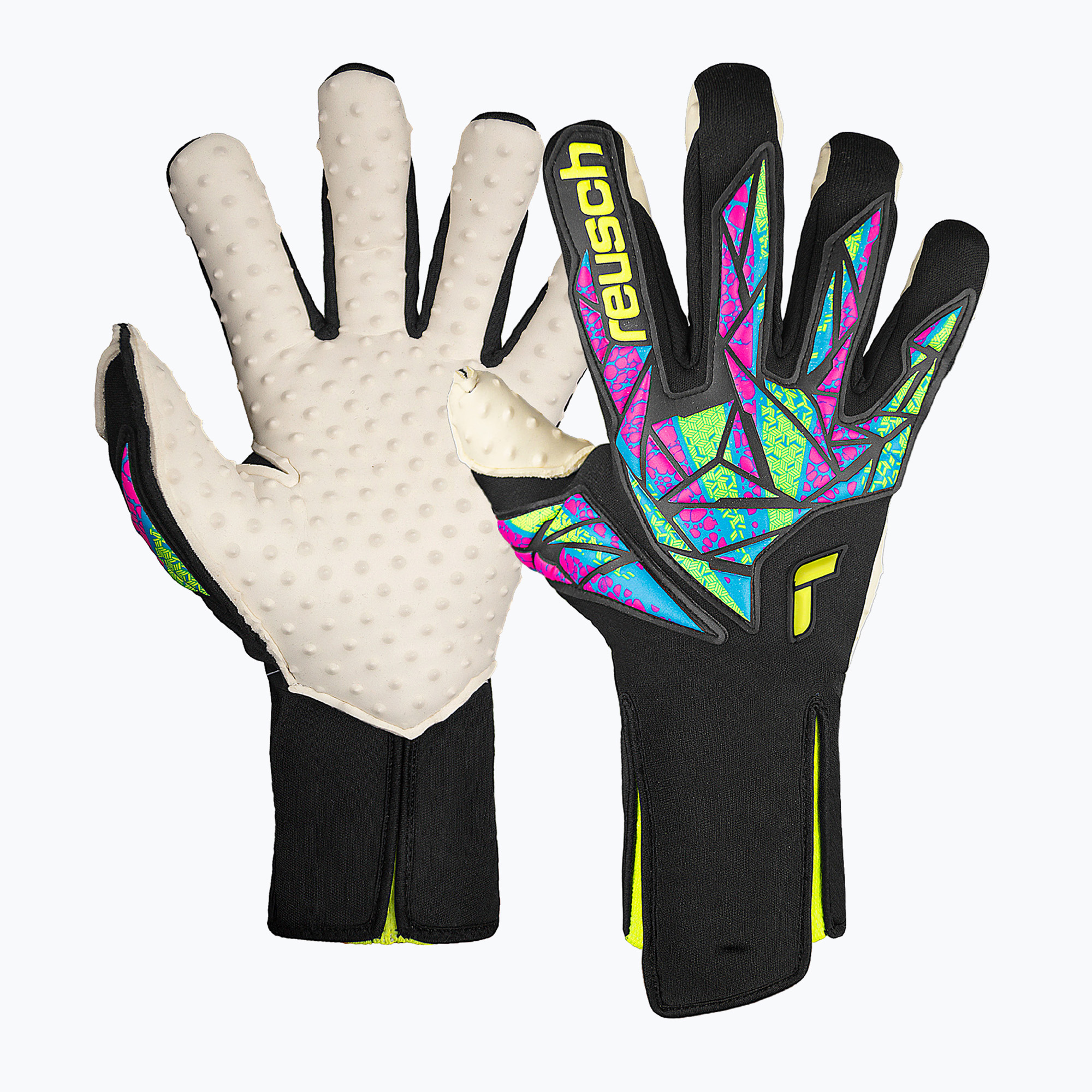 Detské brankárske rukavice Reusch Attrakt SpeedBump Strapless black/safety yellow (Attrakt SpeedBump Strapless 5470079)
