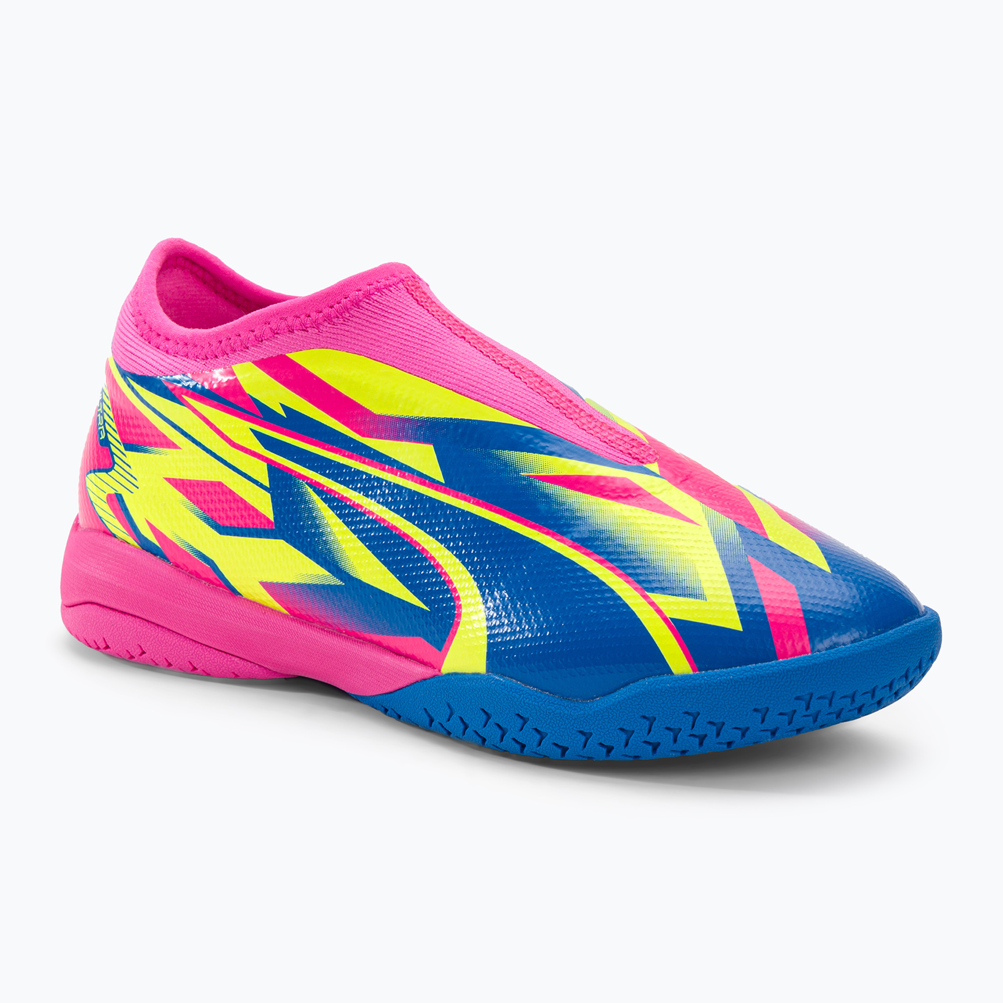 Detské kopačky PUMA Ultra Match LL Energy IT+Mid Jr žiarivo ružové/ultra modré/žlté upozornenie (Ultra Match Ll Energy It+Mid Jr 107557 01)