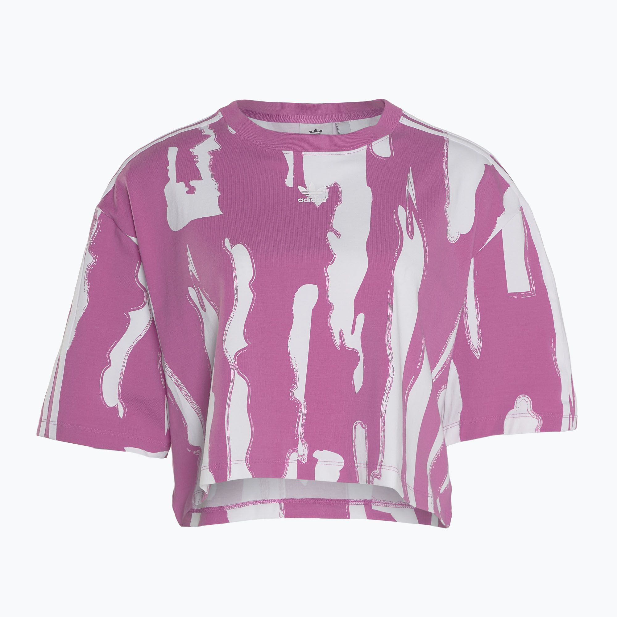 Dámske tričko adidas Thebe Magugu Allover Print Crop Tee semi pulse lilac/white (Thebe Magugu Allover Print Crop Tee HK5199)
