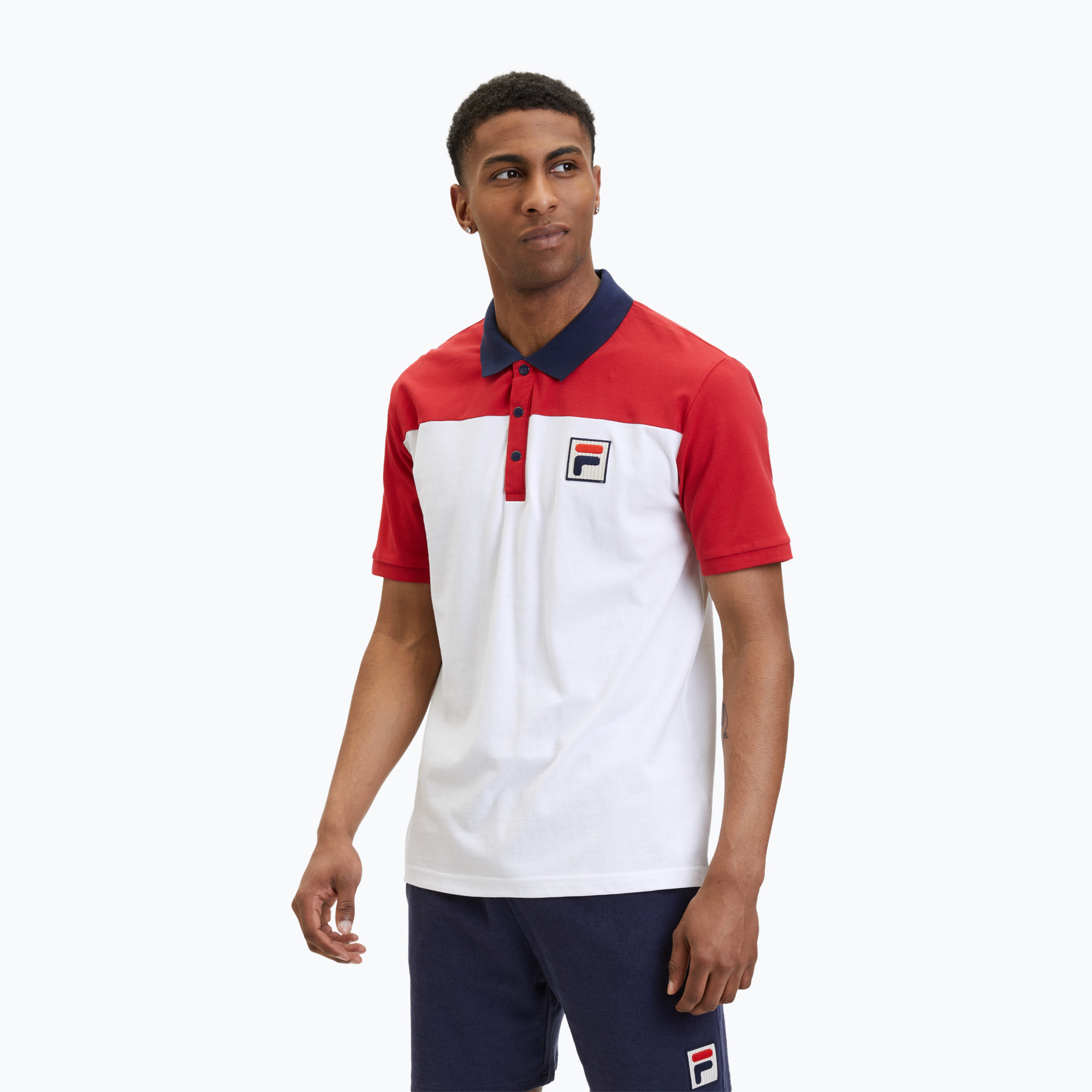 Pánske polo tričko FILA Lianshan Blocked bright white-true red (Lianshan Blocked FAM0673)
