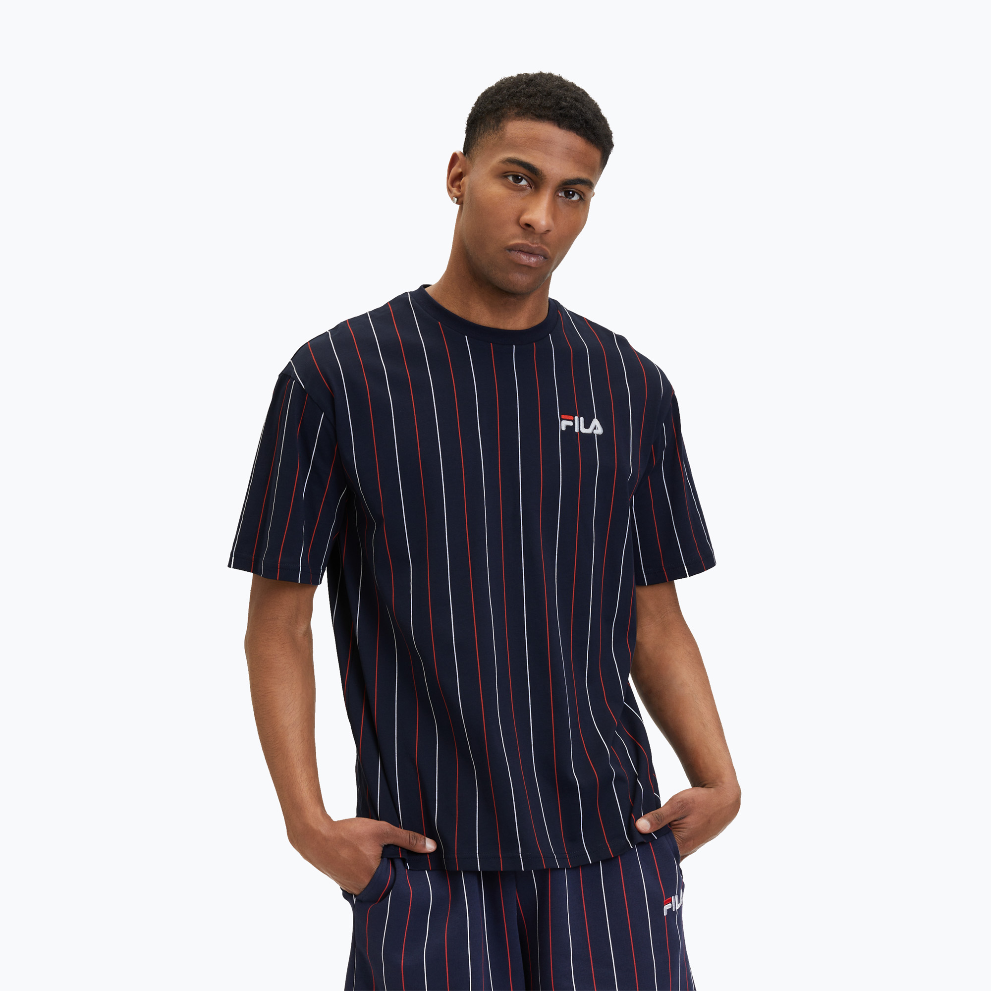 Pánske tričko FILA Lobito Pinstriped black iris/two color stiped (Lobito Pinstriped FAM0662)