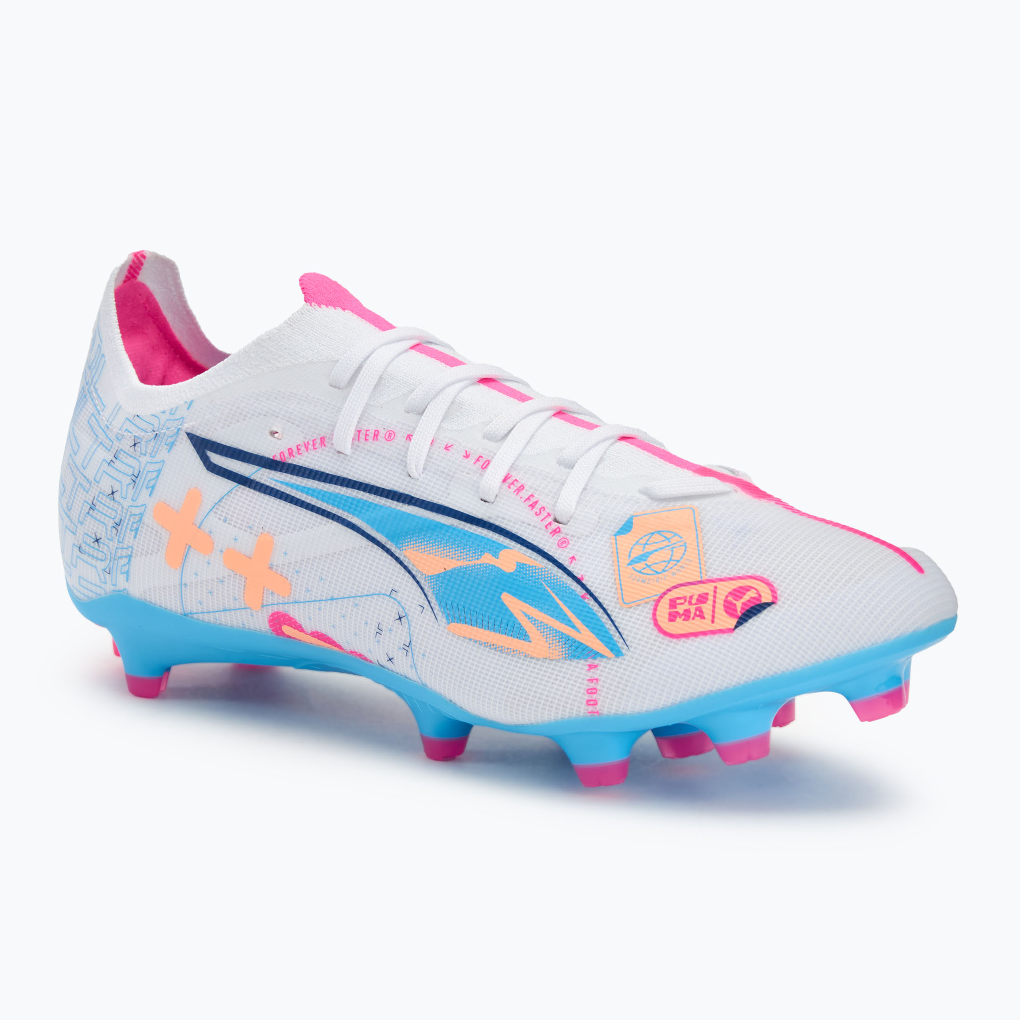 Kopačky PUMA Ultra 5 Match Vol. Up FG/AG puma white/luminous blue (Ultra 5 Match Vol. Up FG/AG 108064 01)