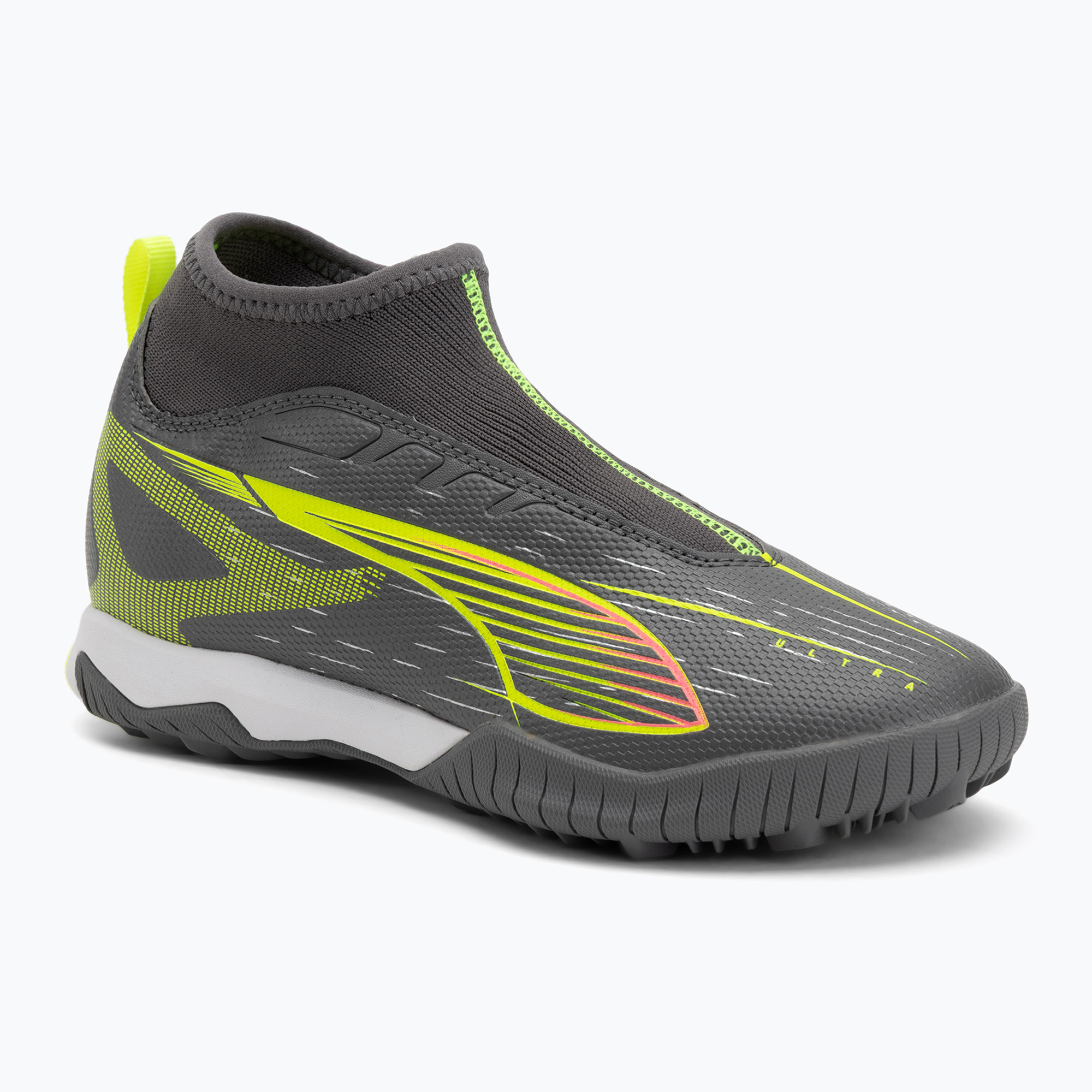 Detské kopačky PUMA Ultra 5 Match+ LL TT + Mid Jr matné stará strieborná/žltá výstraha/puma stará strieborná (Ultra 5 Match+ LL TT + Mid Jr 108355 03)