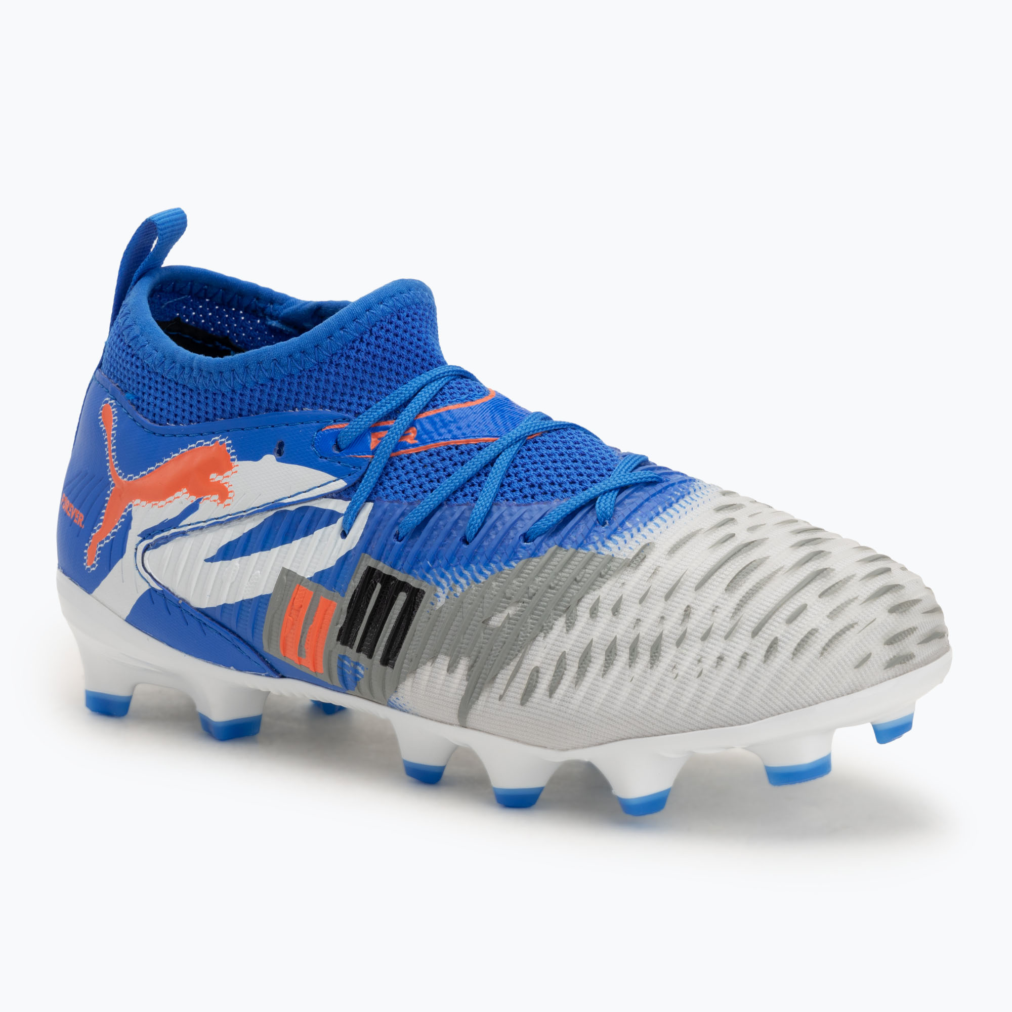 Detské kopačky PUMA Future 8 Match Forever FG/AG Jr white/ultra blue/feather gray/puma black/glowing red (Future 8 Match Forever FG/AG Jr 108435 01)