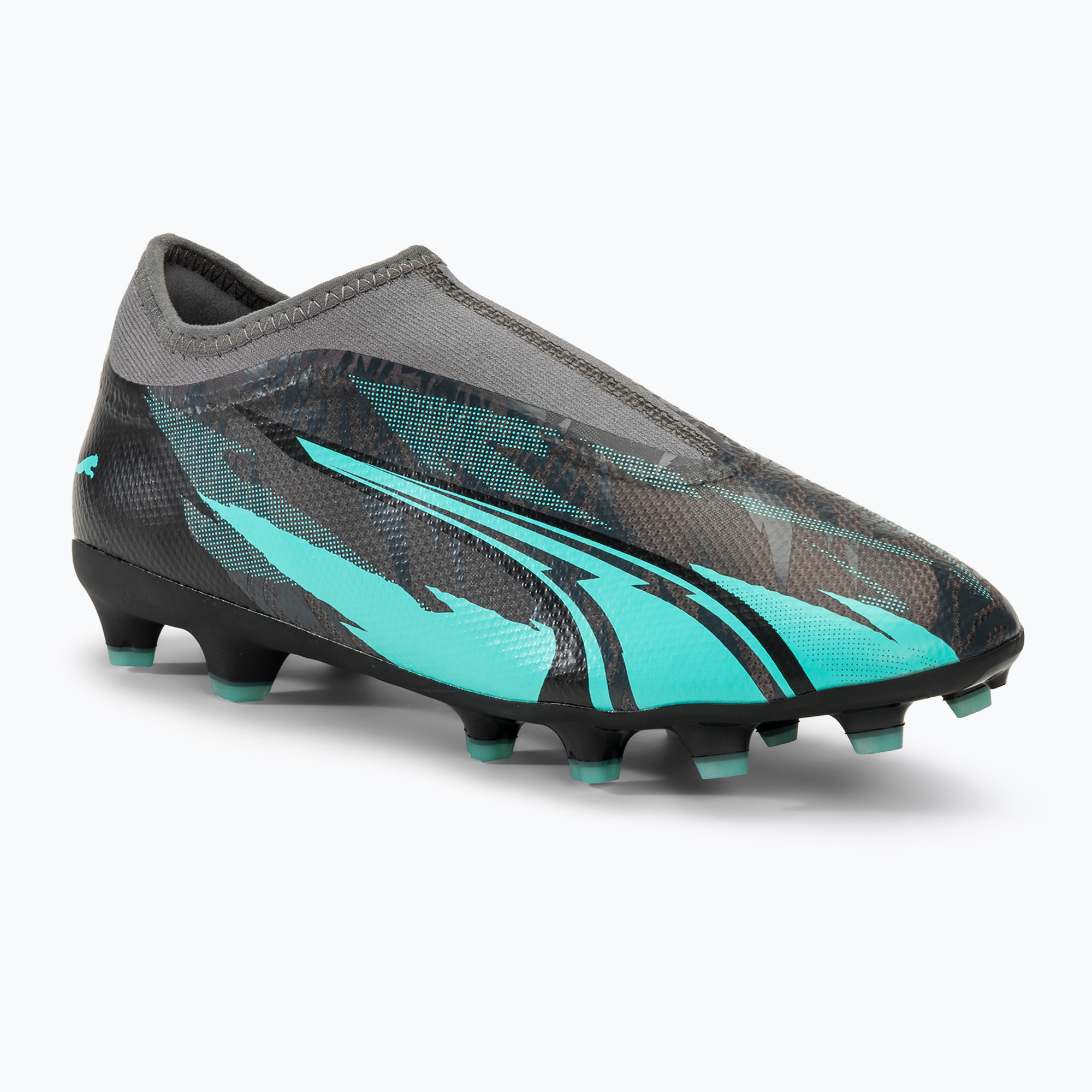 Detská futbalová obuv PUMA Ultra Match LL Rush FG/AG strong gray/puma white/elektro aqua (Ultra Match LL Rush FG/AG 107832)