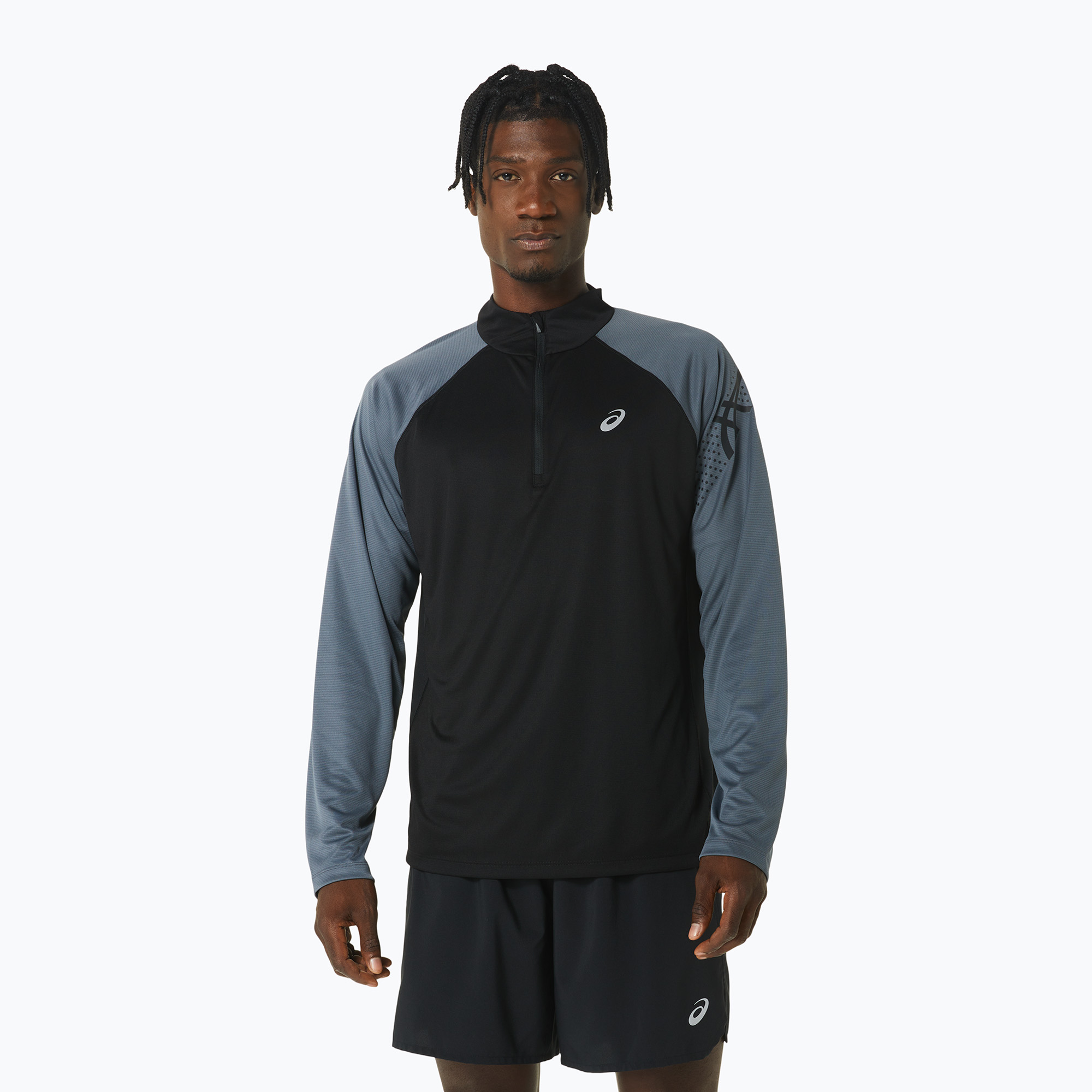 Pánske bežecké tričko ASICS Icon 1/2 Zip performance black/carrier grey (Icon 1/2 Zip 2011C732-001)