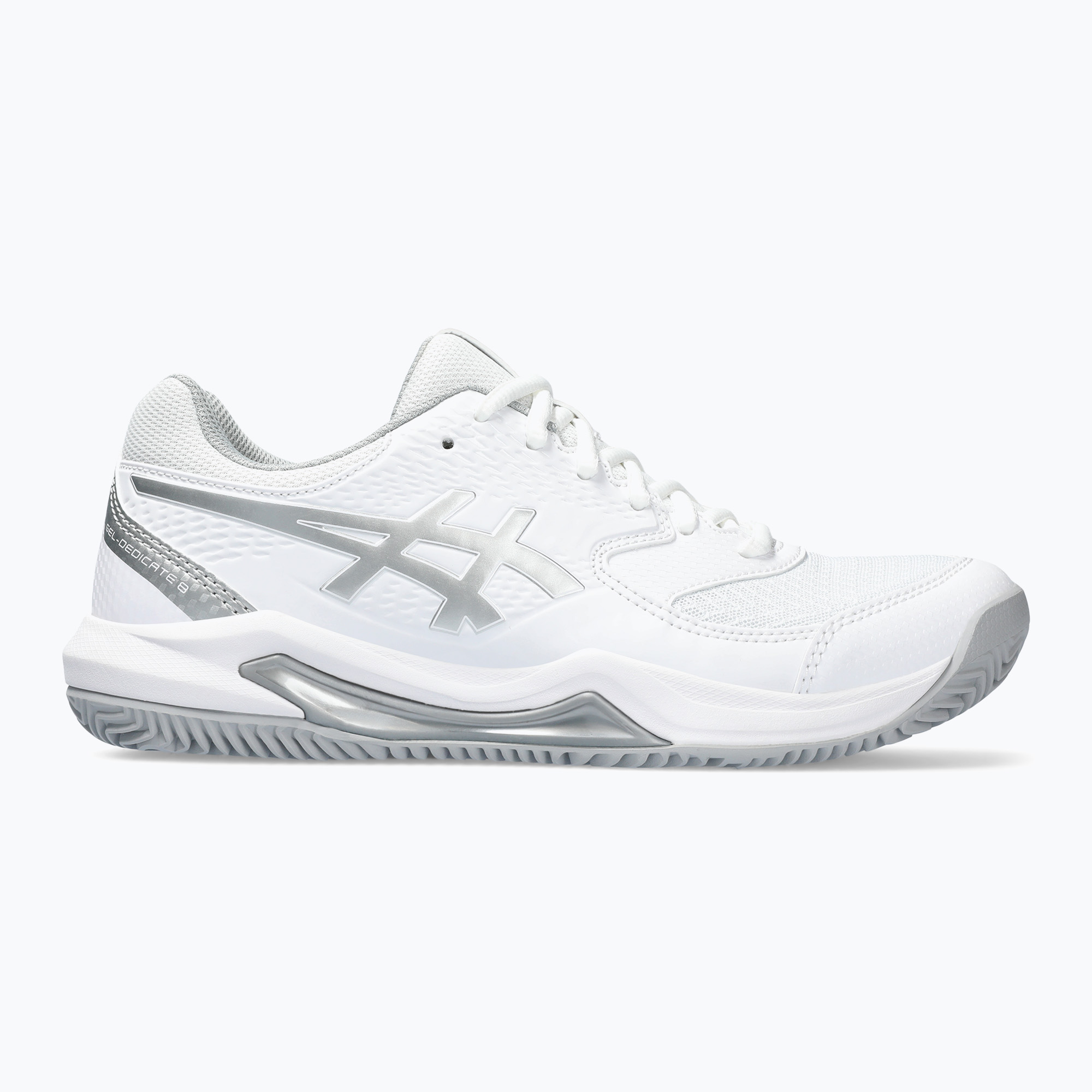 Dámske tenisové topánky ASICS Gel-Dedicate 8 Clay W white/pure silver (Gel-Dedicate 8 Clay W 1042A255-101)