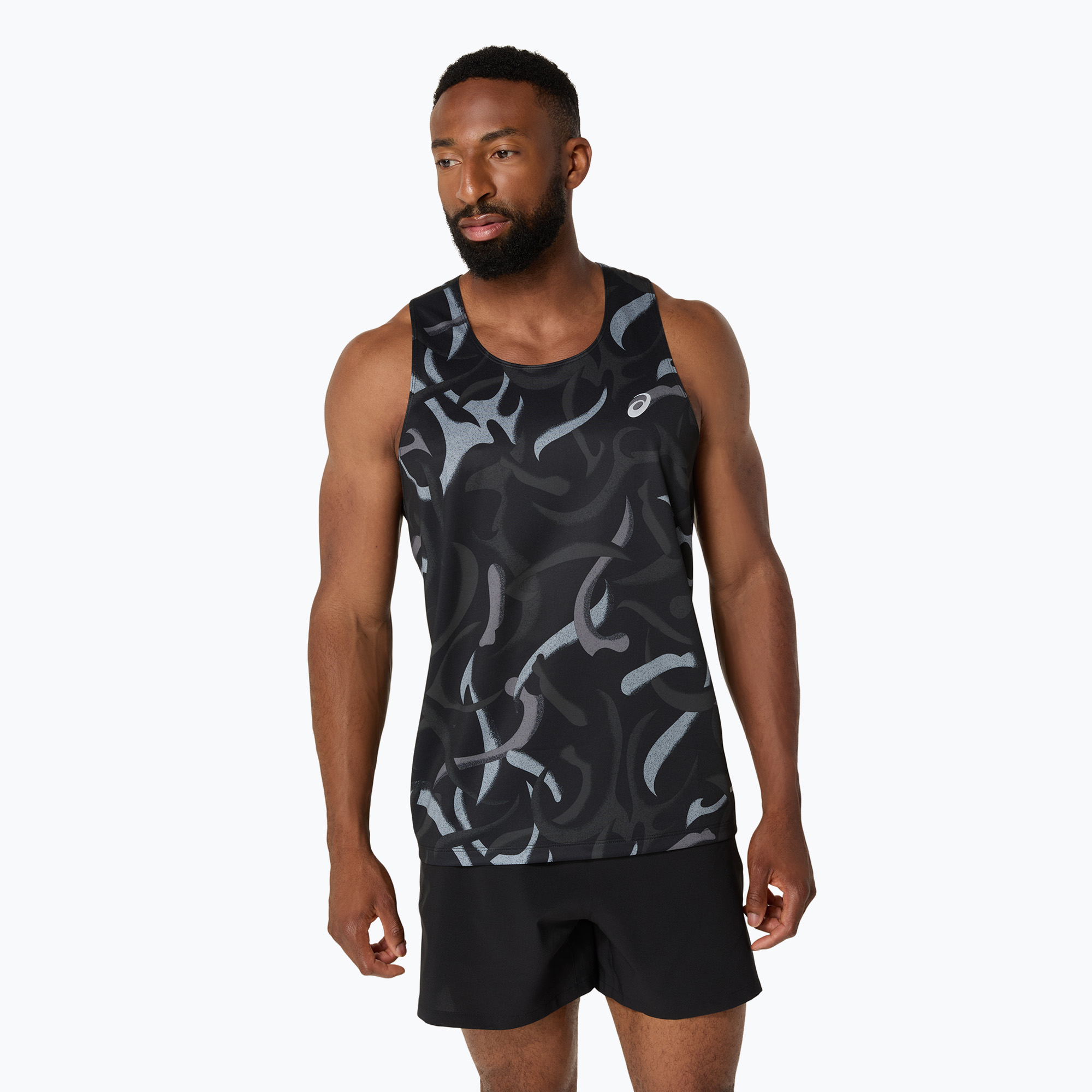 Pánske bežecké tielko tank top ASICS Road All Over Print Singlet performance black