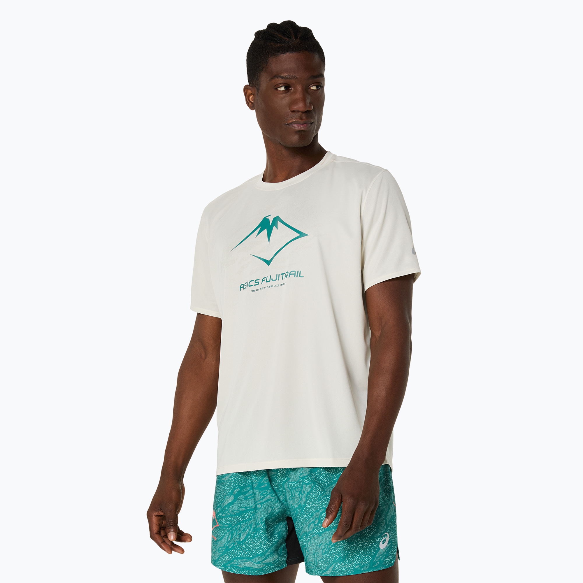 Pánske bežecké tričko ASICS Fujitrail Logo birch/white sage/rainy lake (Fujitrail Logo 2011C981-201)