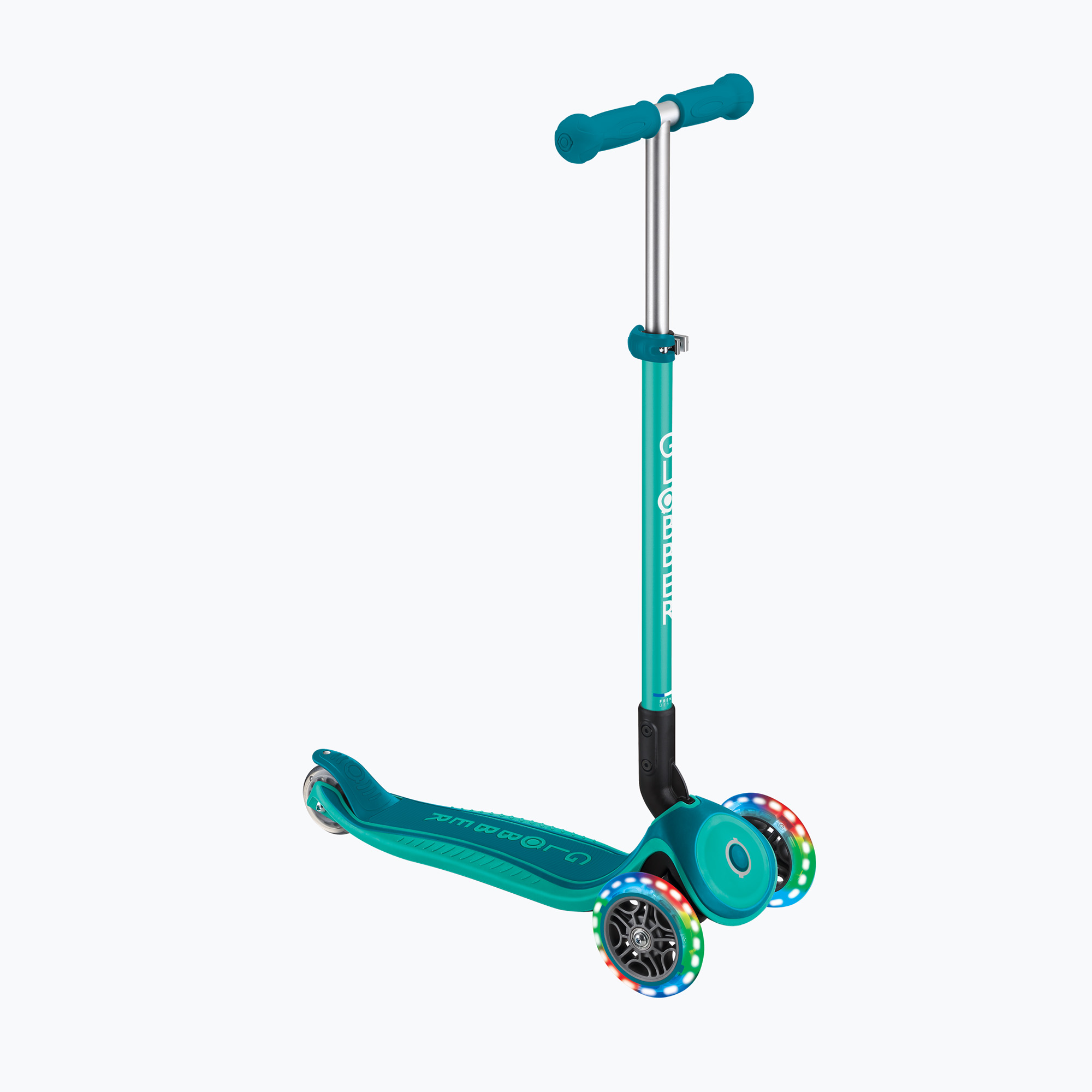 Globber Primo Skladacia kolobežka Plus Lights tmavo smaragdovo zelená detská trojkolka