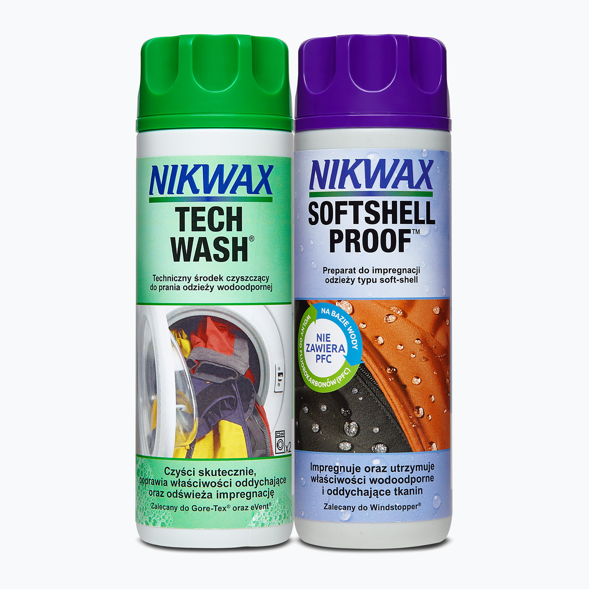 Nikwax Tech Wash + SoftShell Proof 2 x 300 ml sada na starostlivosť o oblečenie (Tech Wash + SoftShell Proof 0112)