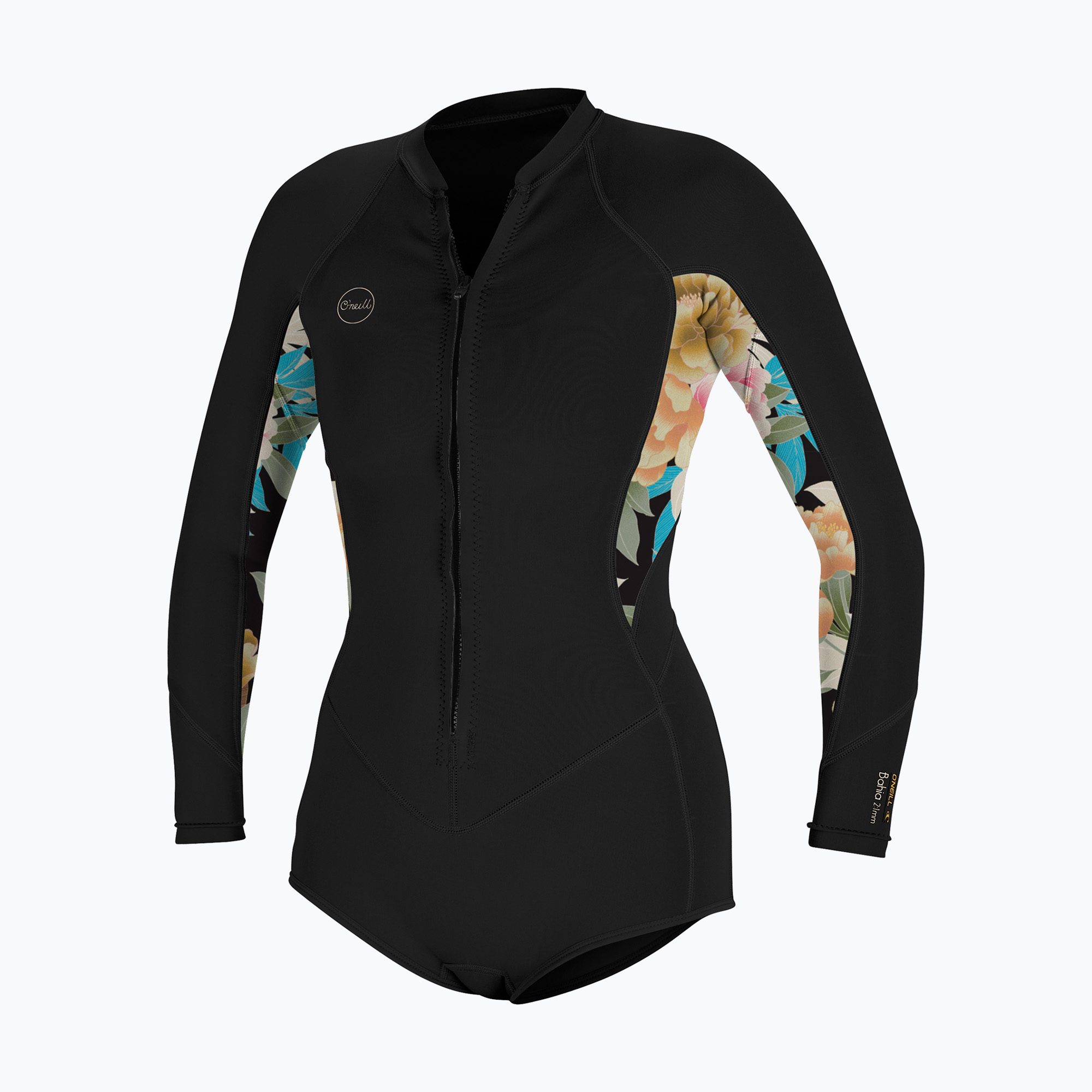 Dámsky plavecký neoprén O'Neill Bahia 2/1 Front Zip Short Spring black/mikah floral/black (Bahia 2/1 Front Zip Short Spring 5363-IJ7)
