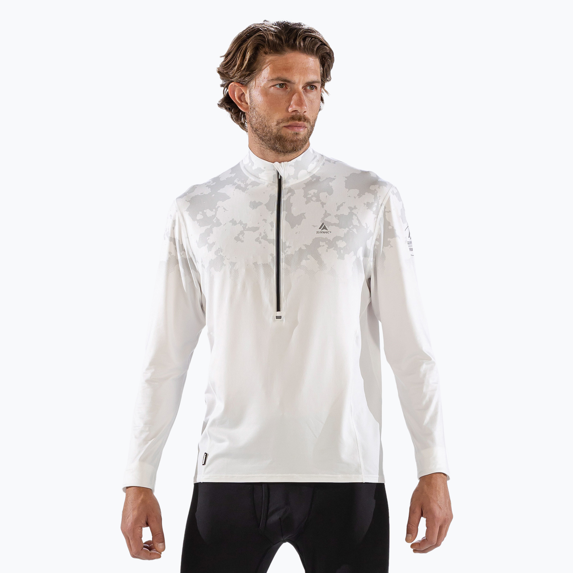 Pánske termoaktívne tričko longsleeve Surfanic Bodyfit CarbonDri Limited Edition Zip Neck optic white (Bodyfit CarbonDri Limited Edition Zip Neck