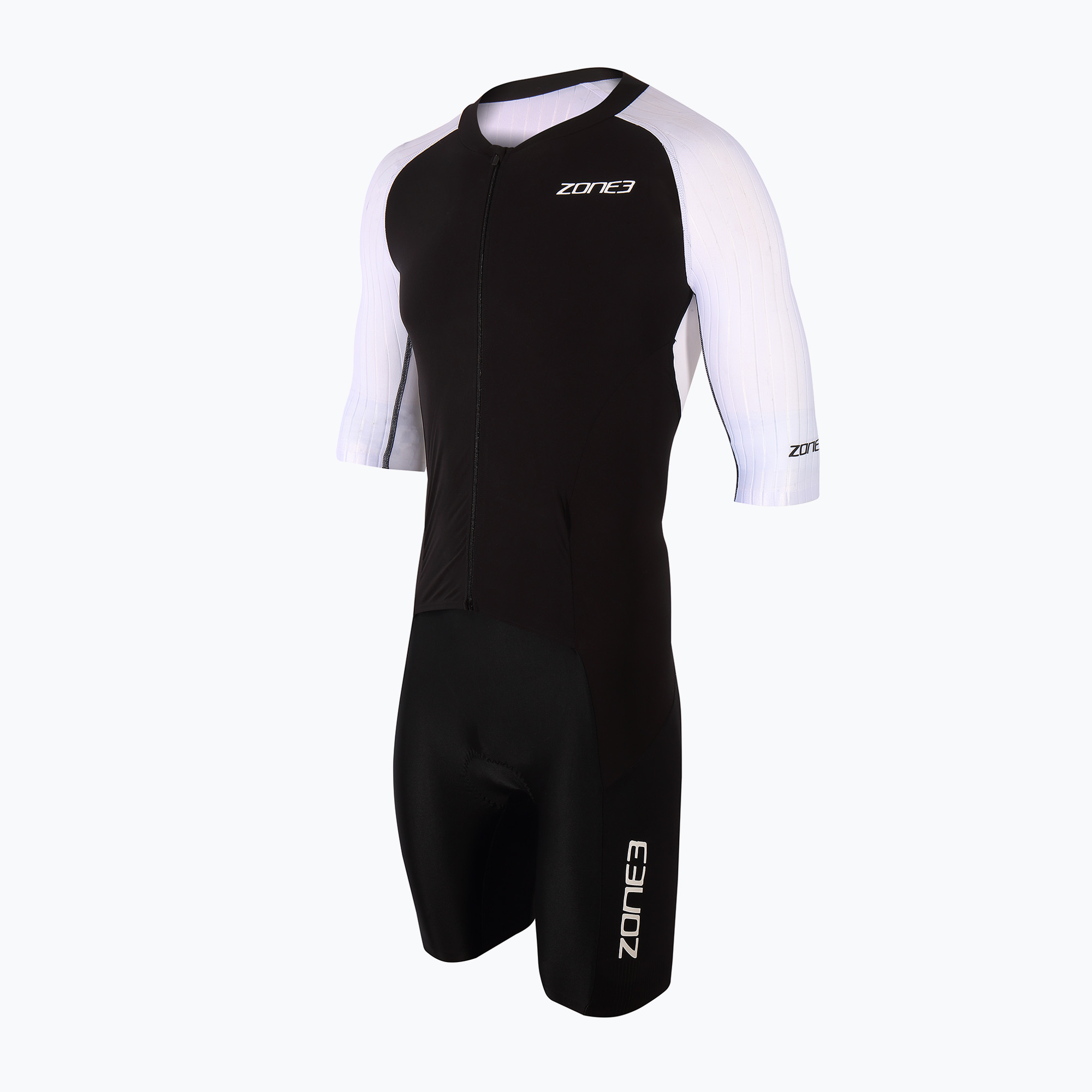 Pánsky triatlonový oblek ZONE3 Lava Long Distance Full Zip Aero Suit black/white/red (Lava Long Distance Full Zip Short Sleeve Aero Suit TS20MLAS101)