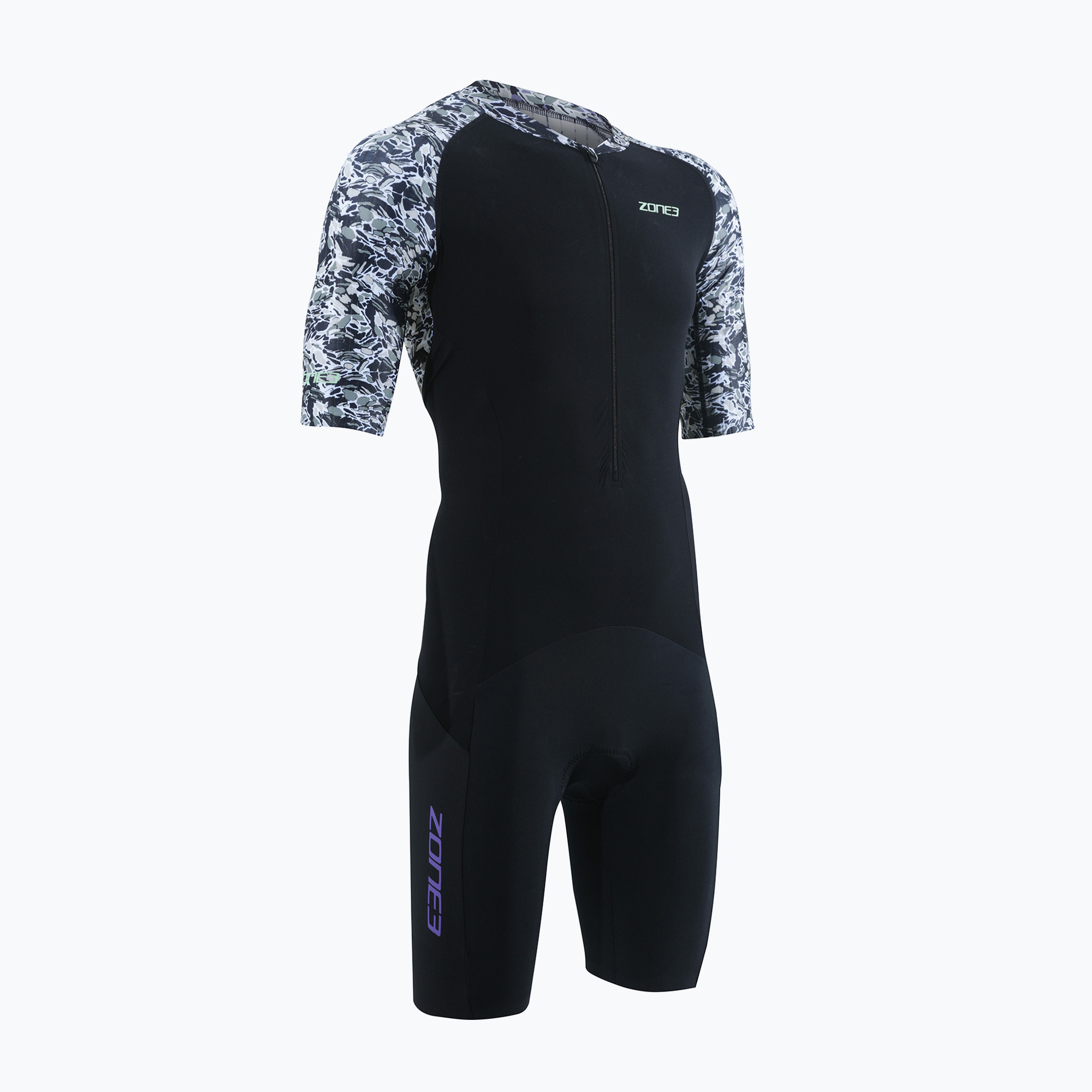 Pánsky triatlonový oblek ZONE3 Lava s krátkym rukávom white/gravel (Lava Trisuit TS23MLSS109)