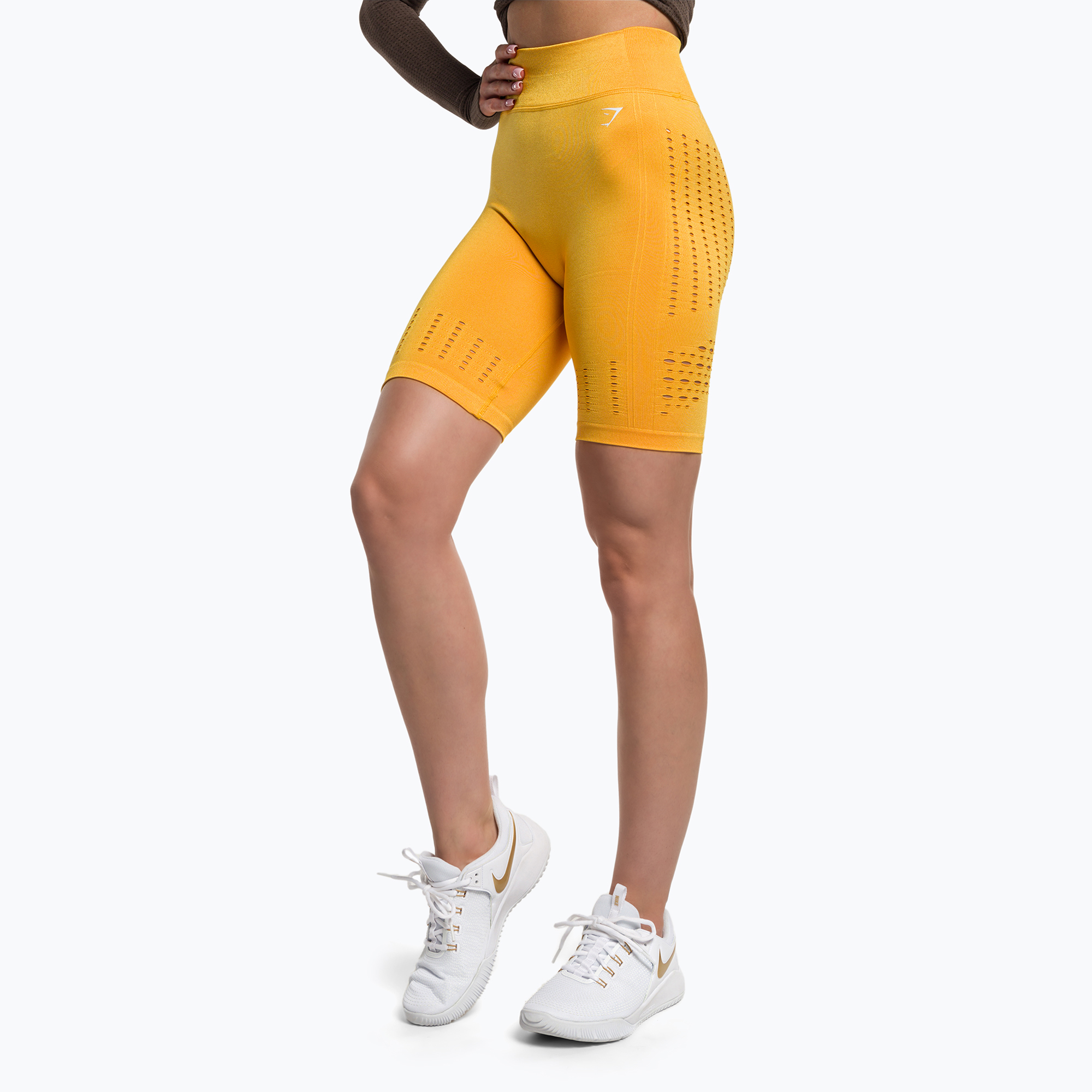Dámske tréningové šortky Gymshark Flawless Shine Seamless šafran/žltá (Flawless Shine Seamless GLSH5425-SY)