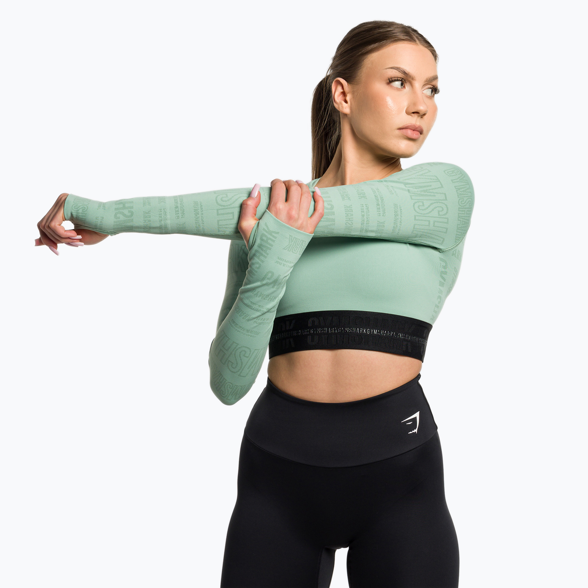 Dámsky tréningový top s dlhým rukávom Gymshark Vision Crop Top green/black (Vision Crop Top B2A1G-EBCH-CK1)