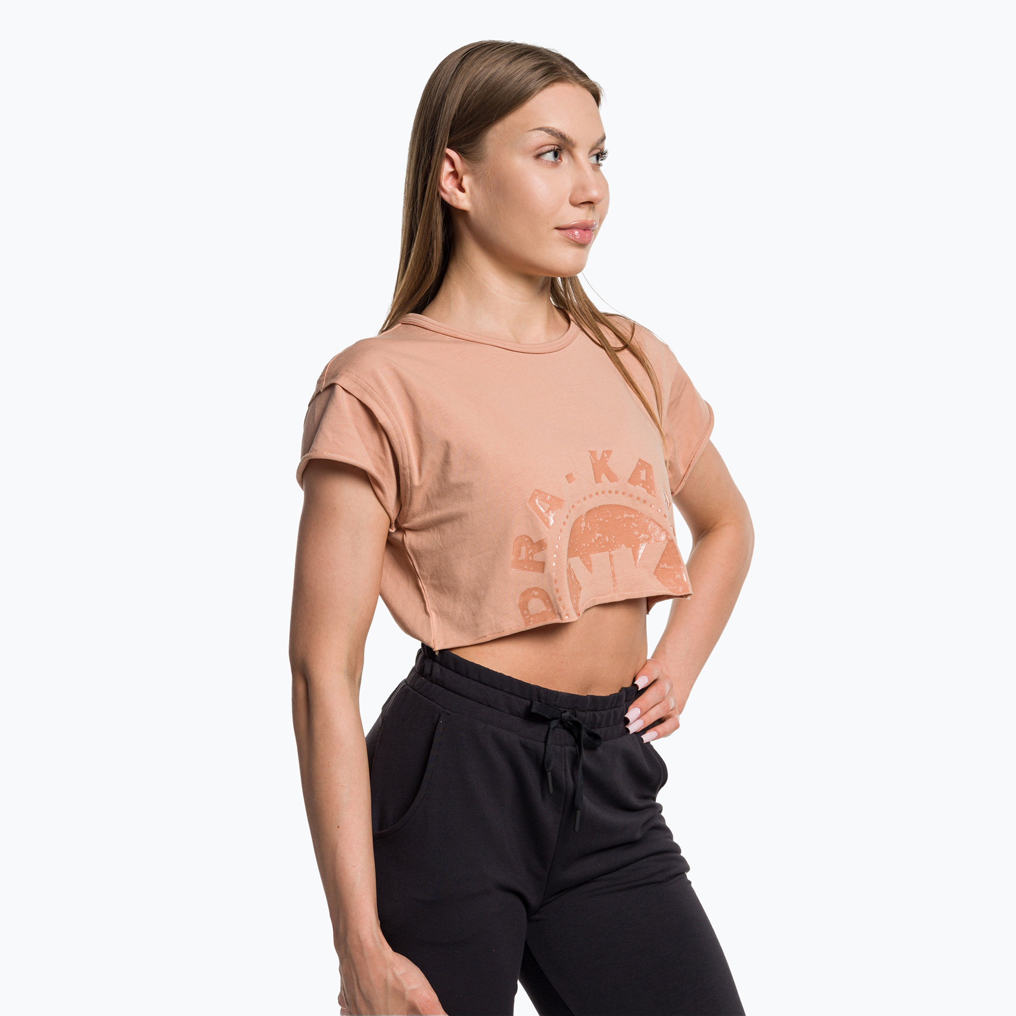 Dámsky top Gymshark KK Twins Raw Crop Top teplý buff (KK Twins Raw Crop Top B2A2M-NBCW-BW1)