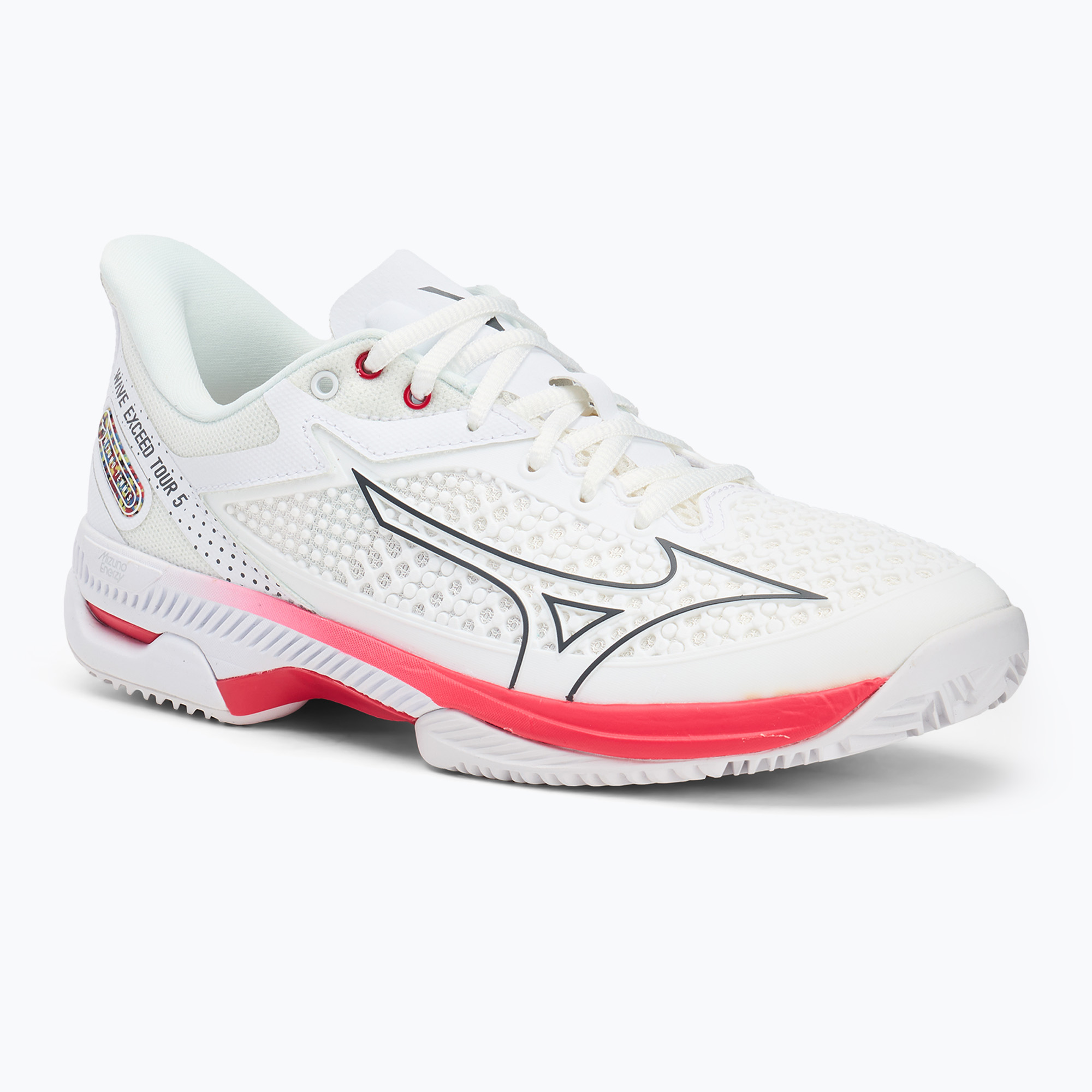 Dámska tenisová obuv Mizuno Wave Exceed Tour 5 CC undyed white/quiet shade/opera red (Wave Exceed Tour 5 CC 61GC227906)