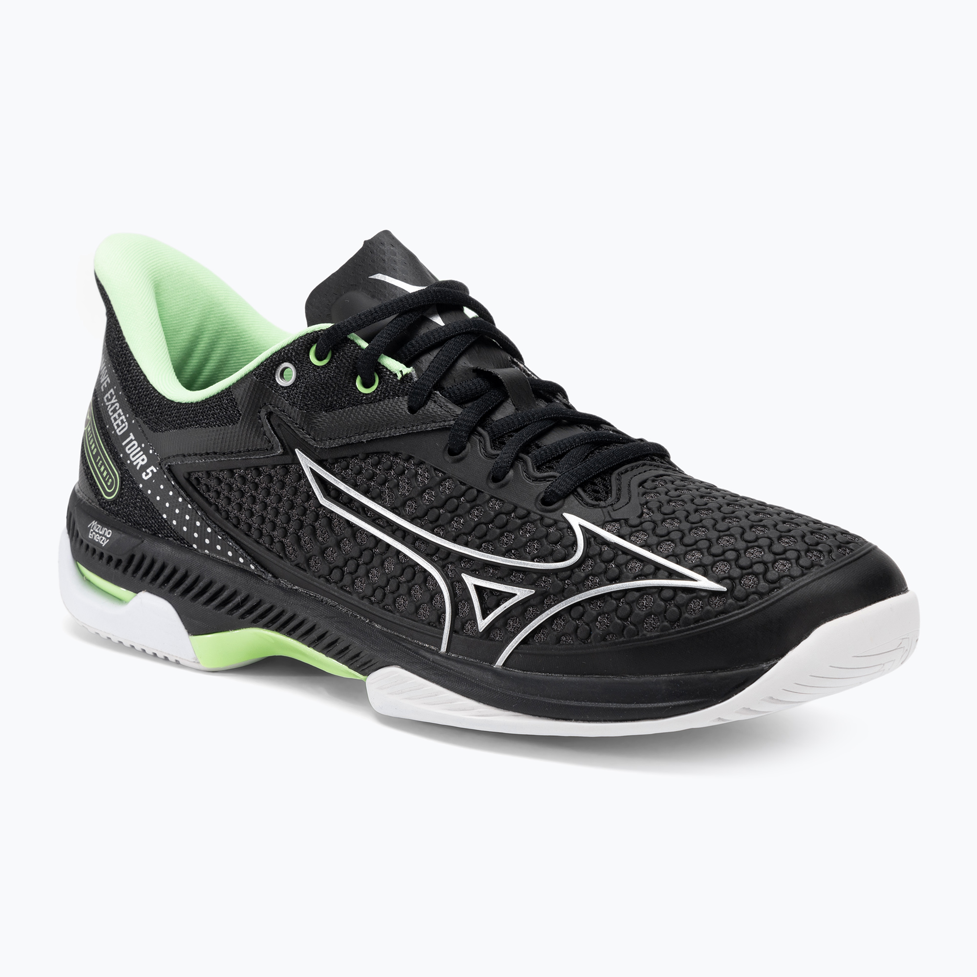 Pánska tenisová obuv Mizuno Wave Exceed Tour 5 AC black/silver/techno green (Wave Exceed Tour 5 AC 61GA227038)