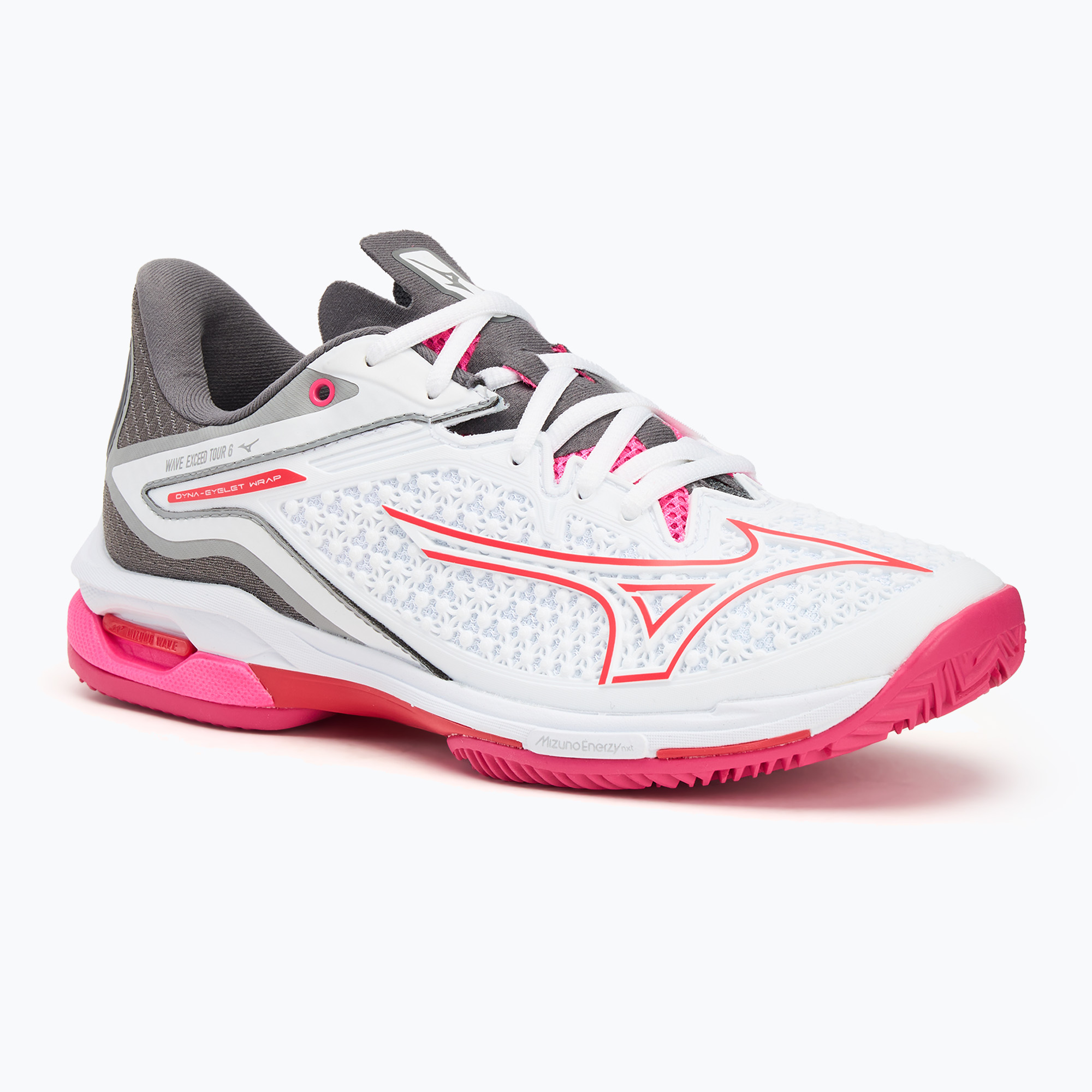 Dámska tenisová obuv Mizuno Wave Exceed Tour 6 CC white/radiant red/quiet shade (Wave Exceed Tour 6 CC 61GC247558)
