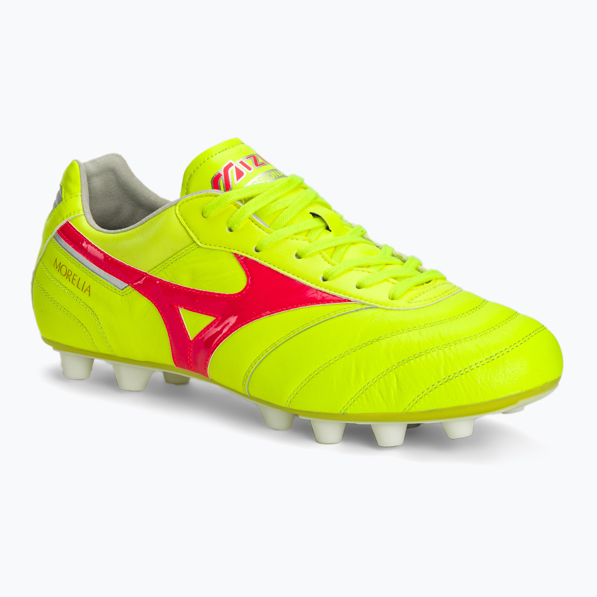 Pánske kopačky Mizuno Morelia II Elite MD safety yellow/fiery coral 2/galaxy silver (Morelia II Elite MD P1GA241245)