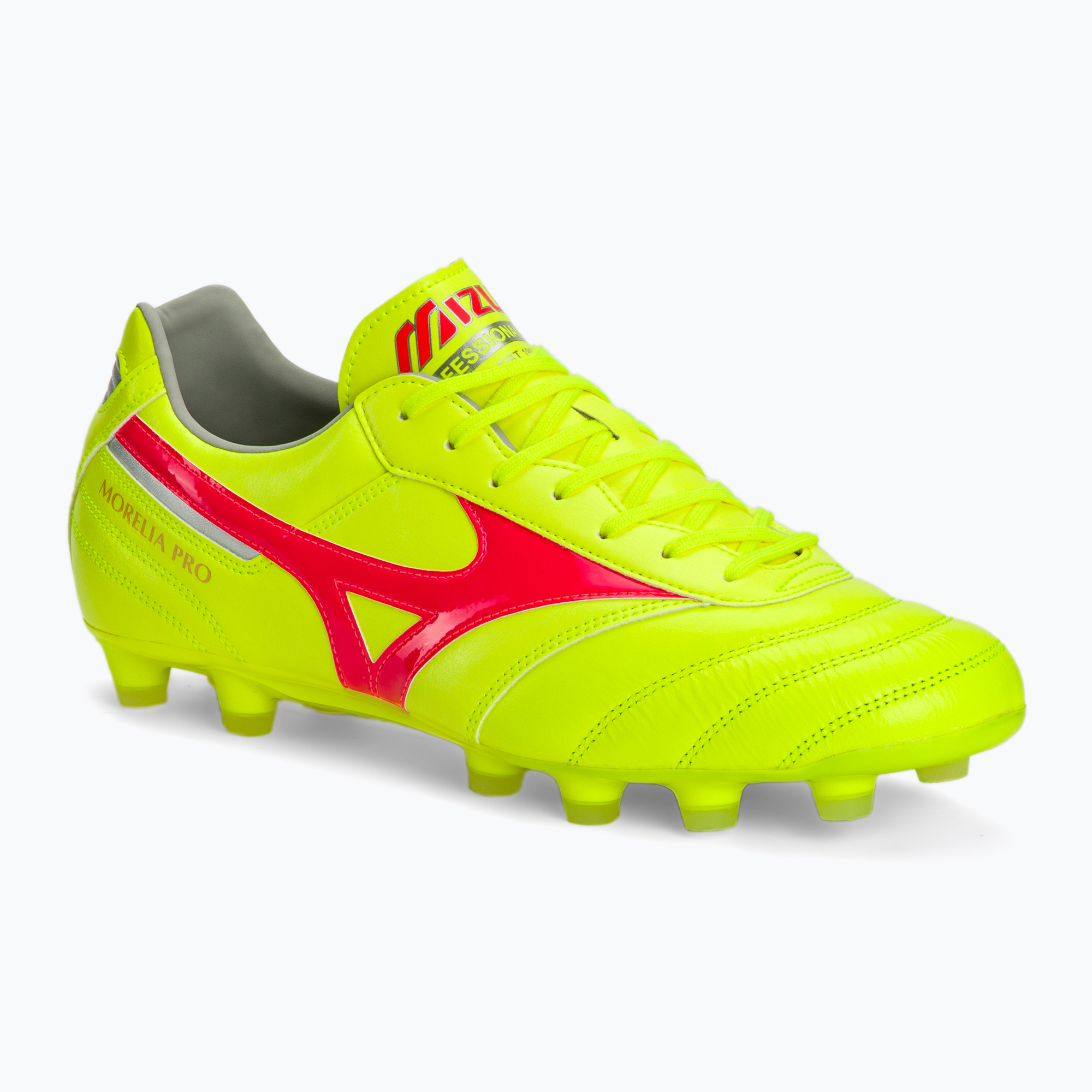 Pánske kopačky Mizuno Morelia II Pro MD safety yellow/fiery coral 2/galaxy silver (Morelia II Pro MD P1GA241345)