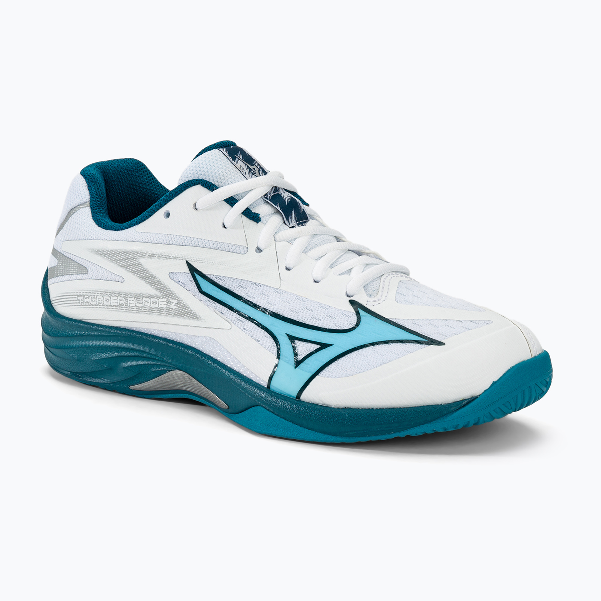 Pánska volejbalová obuv Mizuno Thunder Blade Z white/sailor blue/silver (Thunder Blade Z V1GA237021)