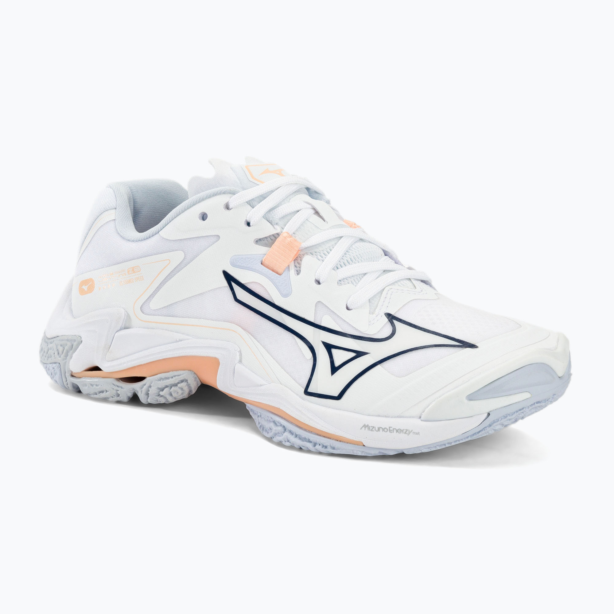 Dámska volejbalová obuv Mizuno Wave Lightning Z8 white/navy peony/peach parfait (Wave Lightning Z8 V1GC240035)
