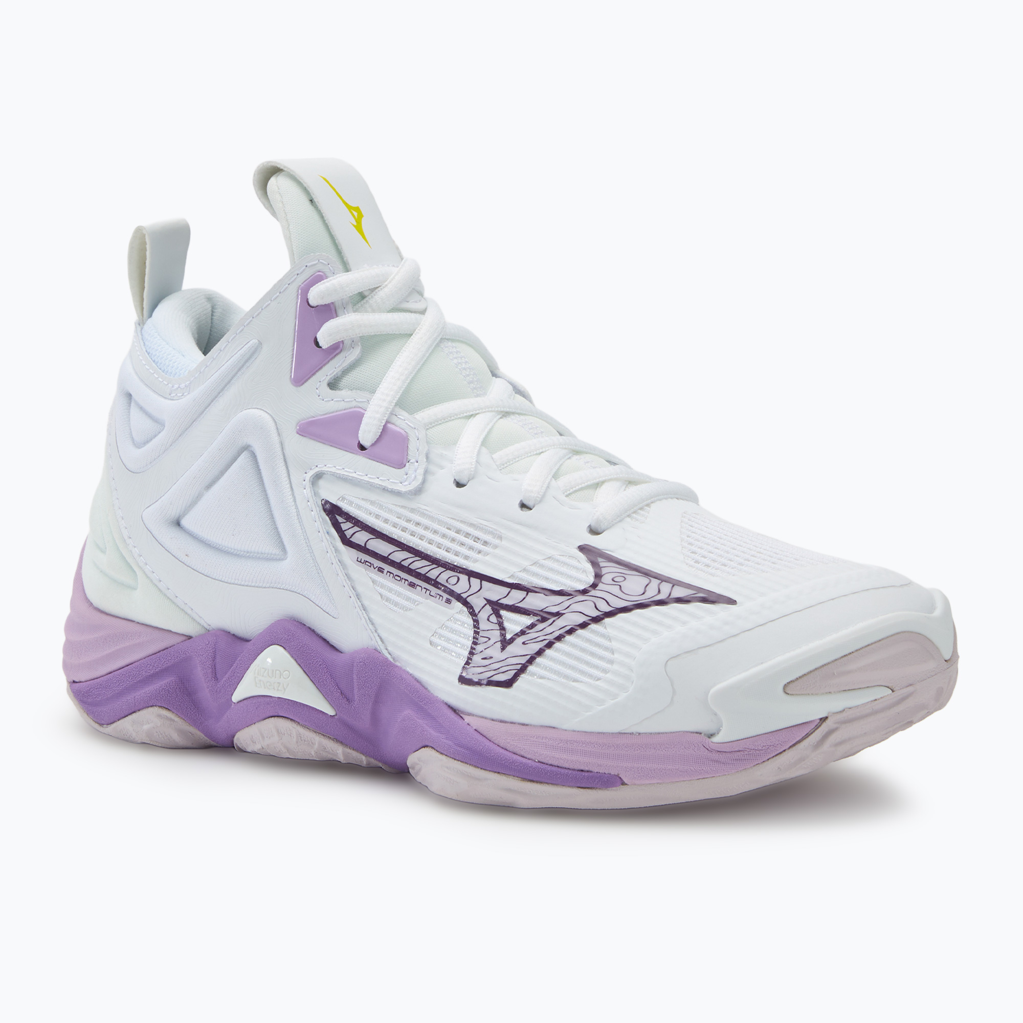 Dámska volejbalová obuv Mizuno Wave Momentum 3 Mid white/patrician purple/quince (Wave Momentum 3 Mid V1GC231710)