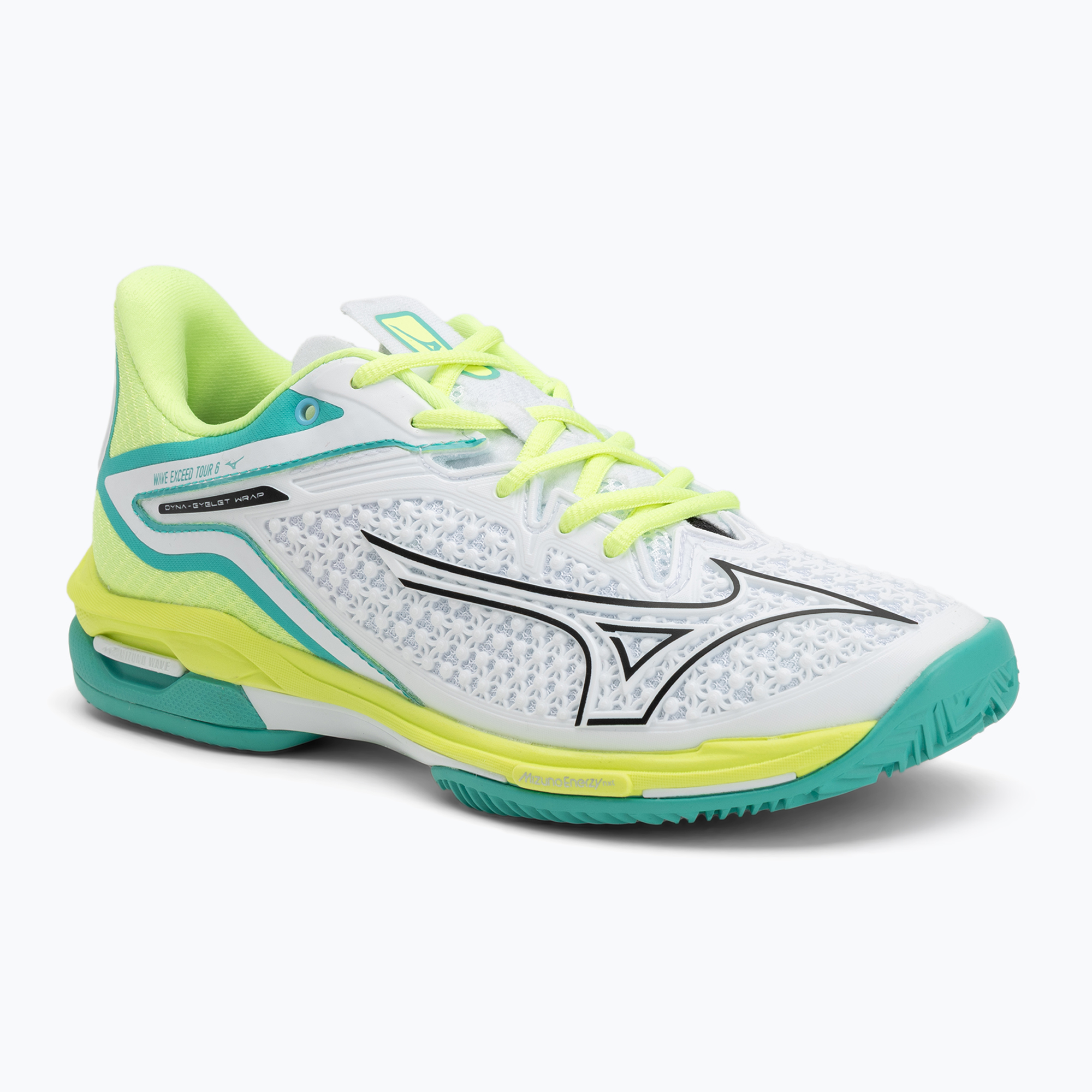 Dámske tenisové topánky Mizuno Wave Exceed Tour 6 CC W white/black/mizuno neo lime (Wave Exceed Tour 6 CC W 61GC247545)