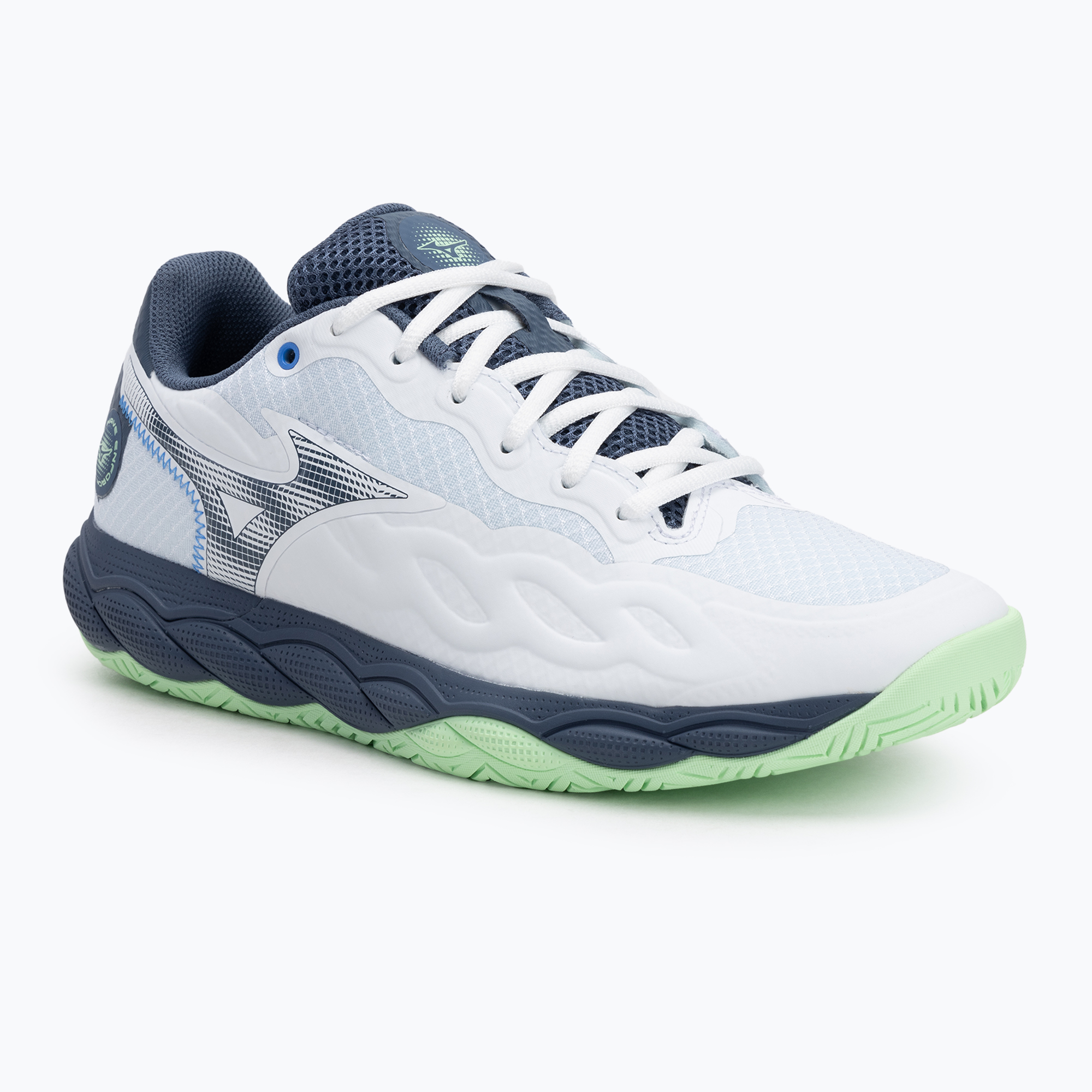 Pánské tenisové boty Mizuno Wave Enforce Court AC white/ vintage indigo/ neo mint (Wave Enforce Court AC 61GA243237)