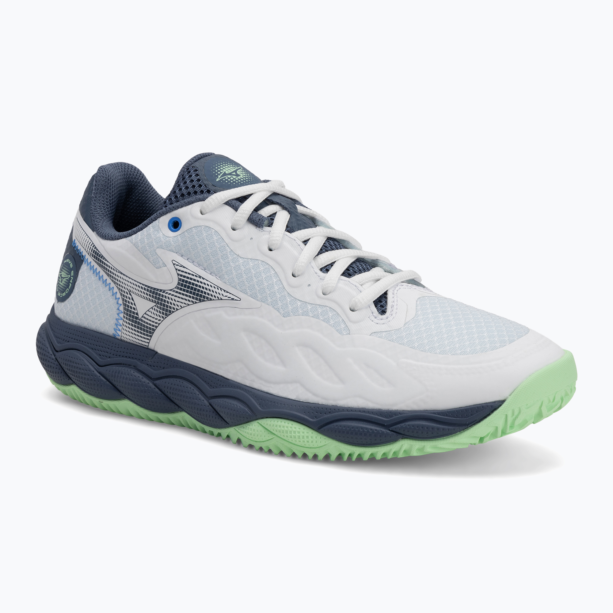 Pánské tenisové boty Mizuno Wave Enforce Court CC white/ vintage indigo/ neo mint (Wave Enforce Court CC 61GC243537)
