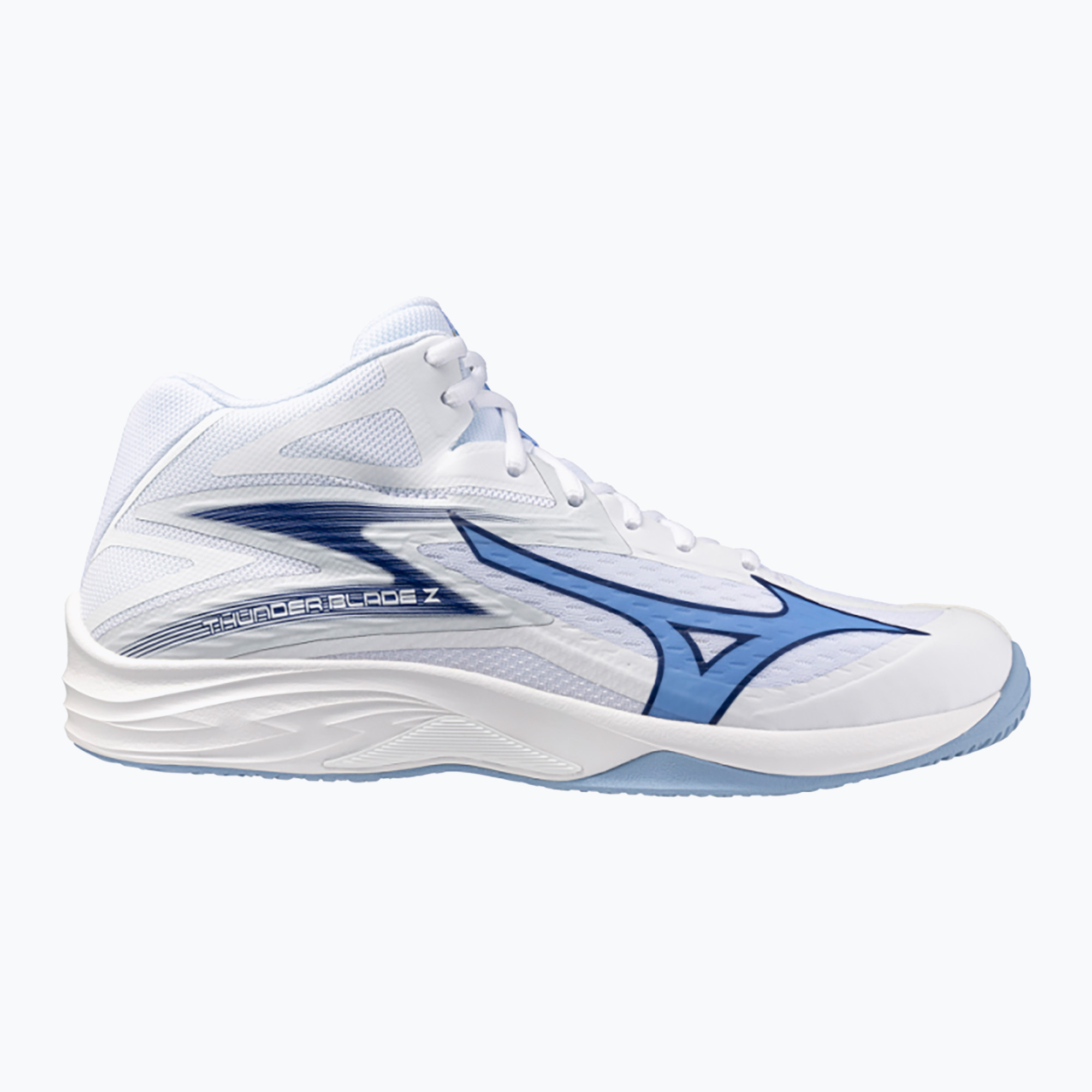 Volejbalová obuv Mizuno Thunder Blade Z Mid white/bellwether blue/bel air blue (Thunder Blade Z Mid V1GA237597)