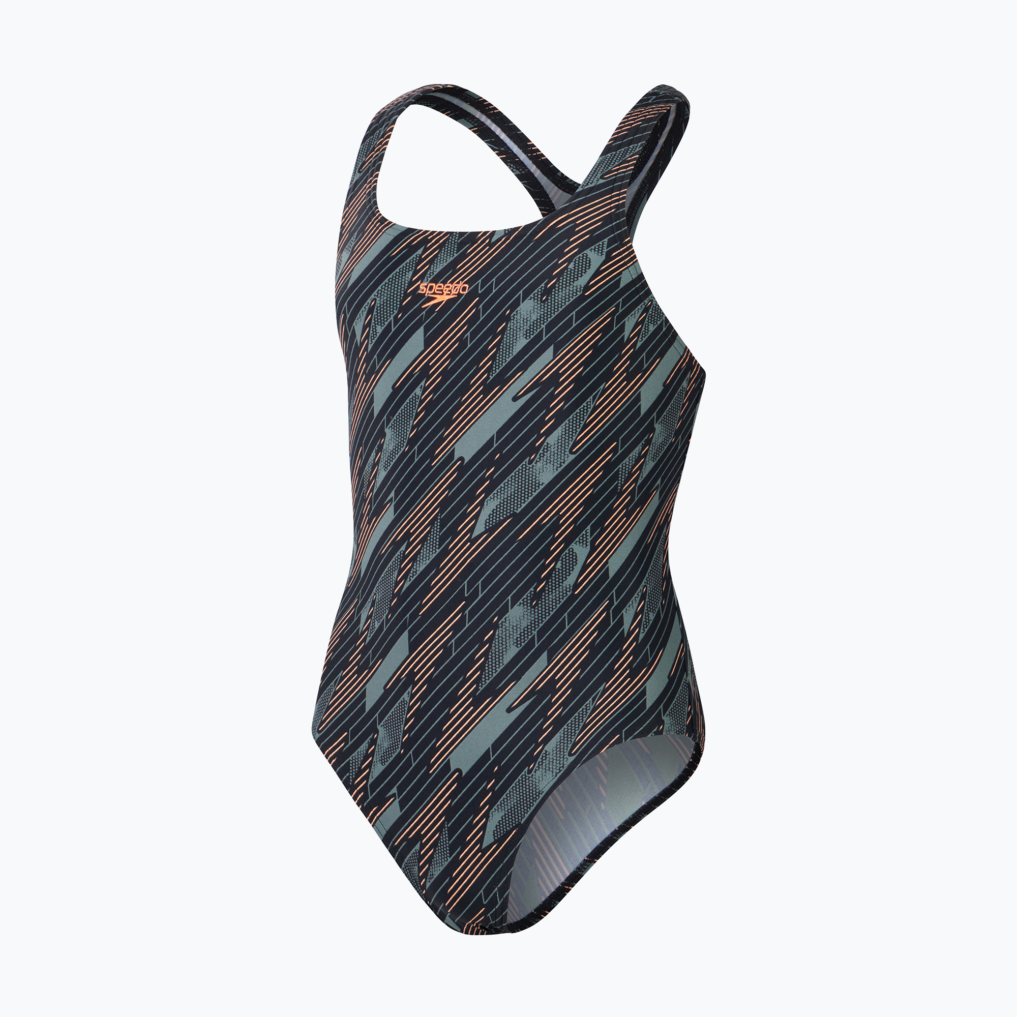 Detské jednodielne plavky Speedo HyperBoom Allover Medalist black/country green/nectarine (HyperBoom Allover Medalist 8-00372817519)