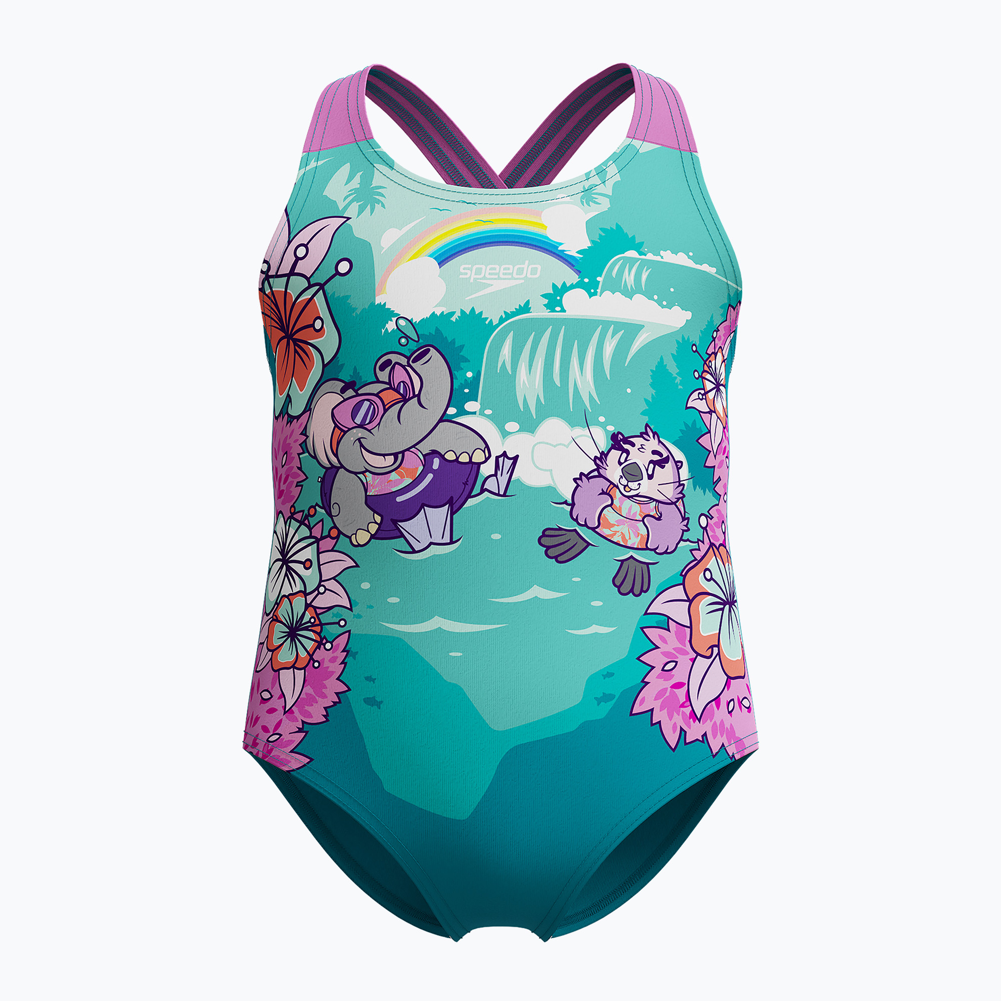 Dievčenské plavky Speedo Learn To Swim Printed Crossback neon violet (Learn To Swim Printed Crossback 8-00314218254)