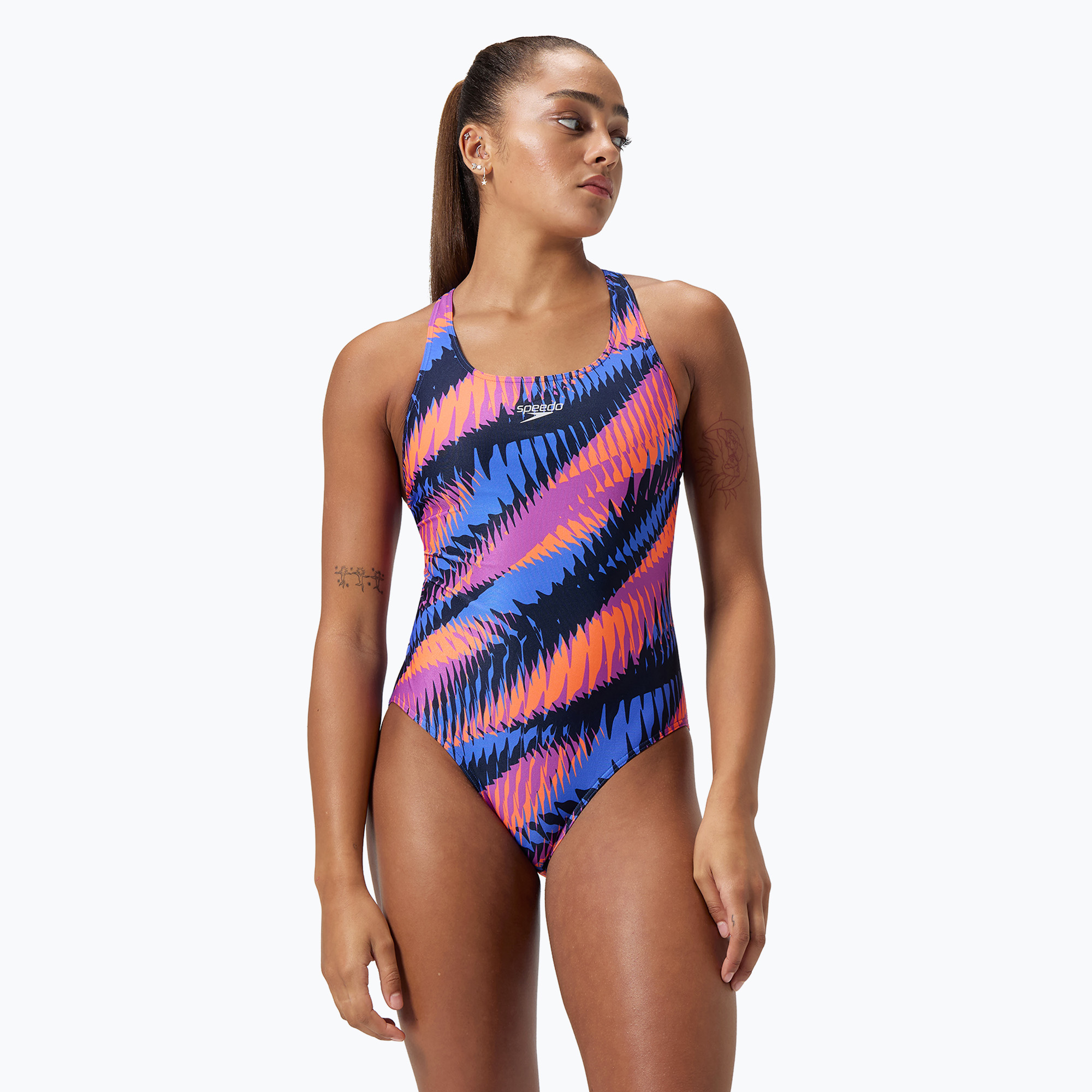 Dámske jednodielne plavky Speedo Allover Digital Powerback razor sharp/diva