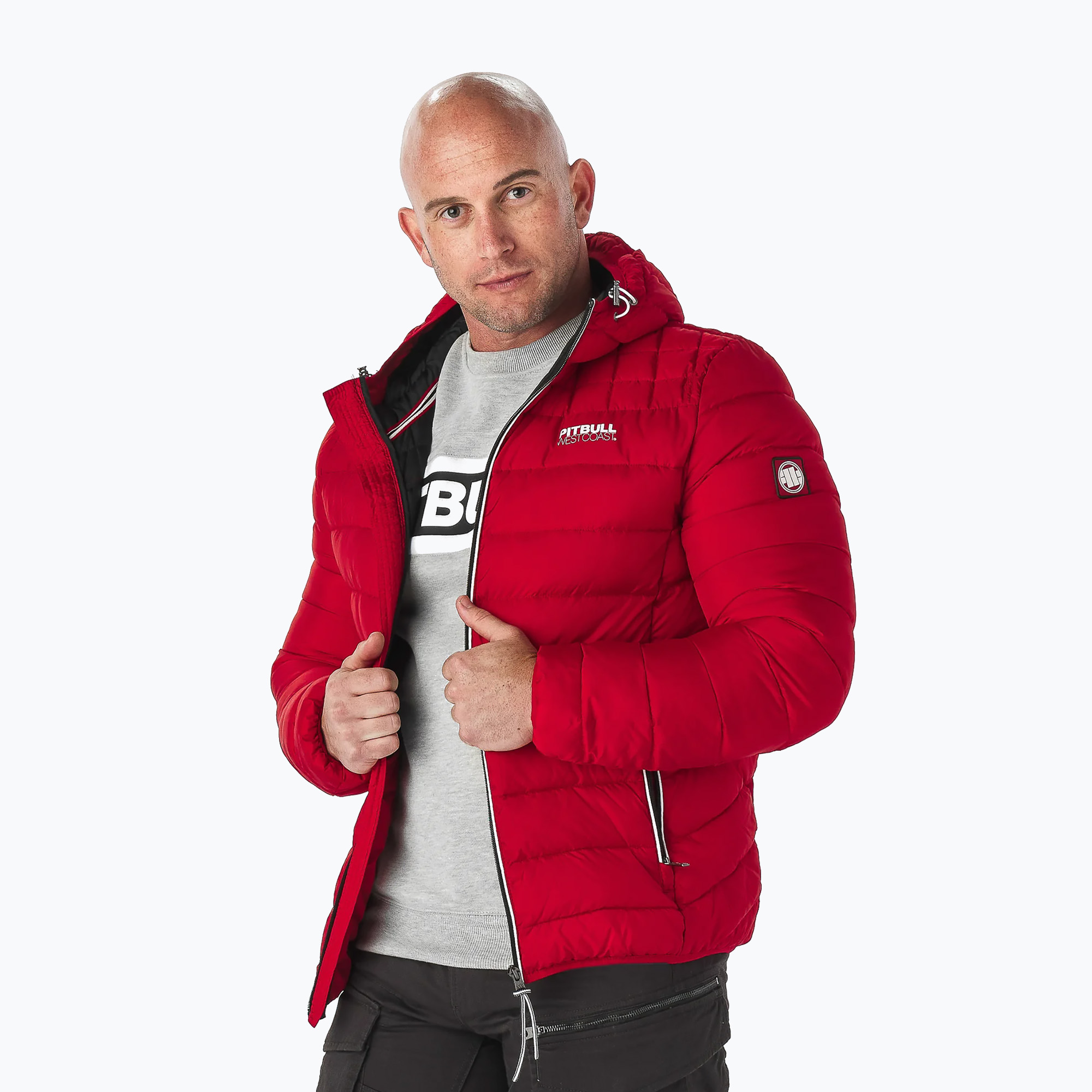 Pánska zimná bunda Pitbull West Coast s kapucňou Seacoast červená