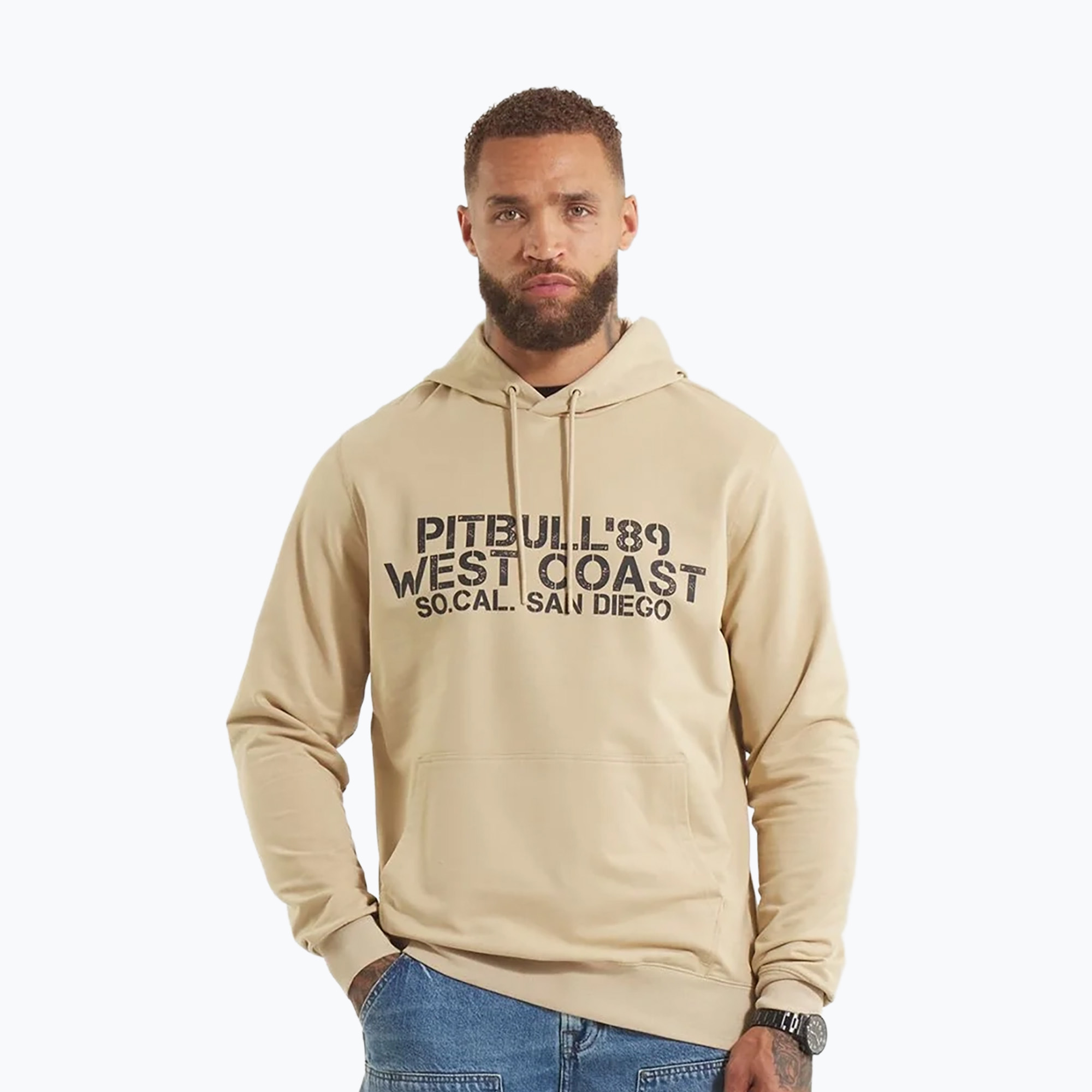 Pánska mikina Pitbull Driving s kapucňou bledá piesková (Driving Hooded Sweatshirt 125052260003)