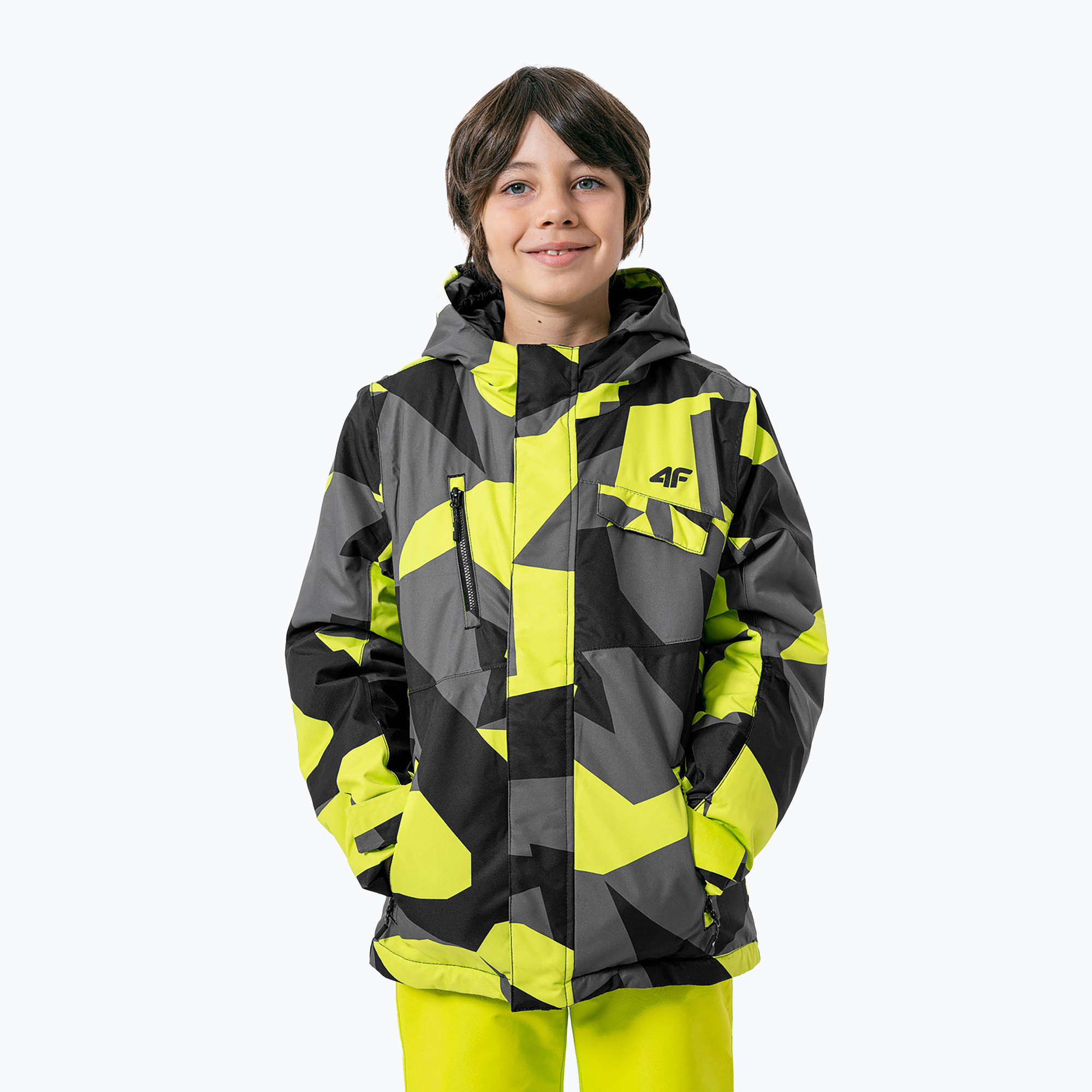 Detská lyžiarska bunda 4F čierno-žltá HJZ22-JKUMN002