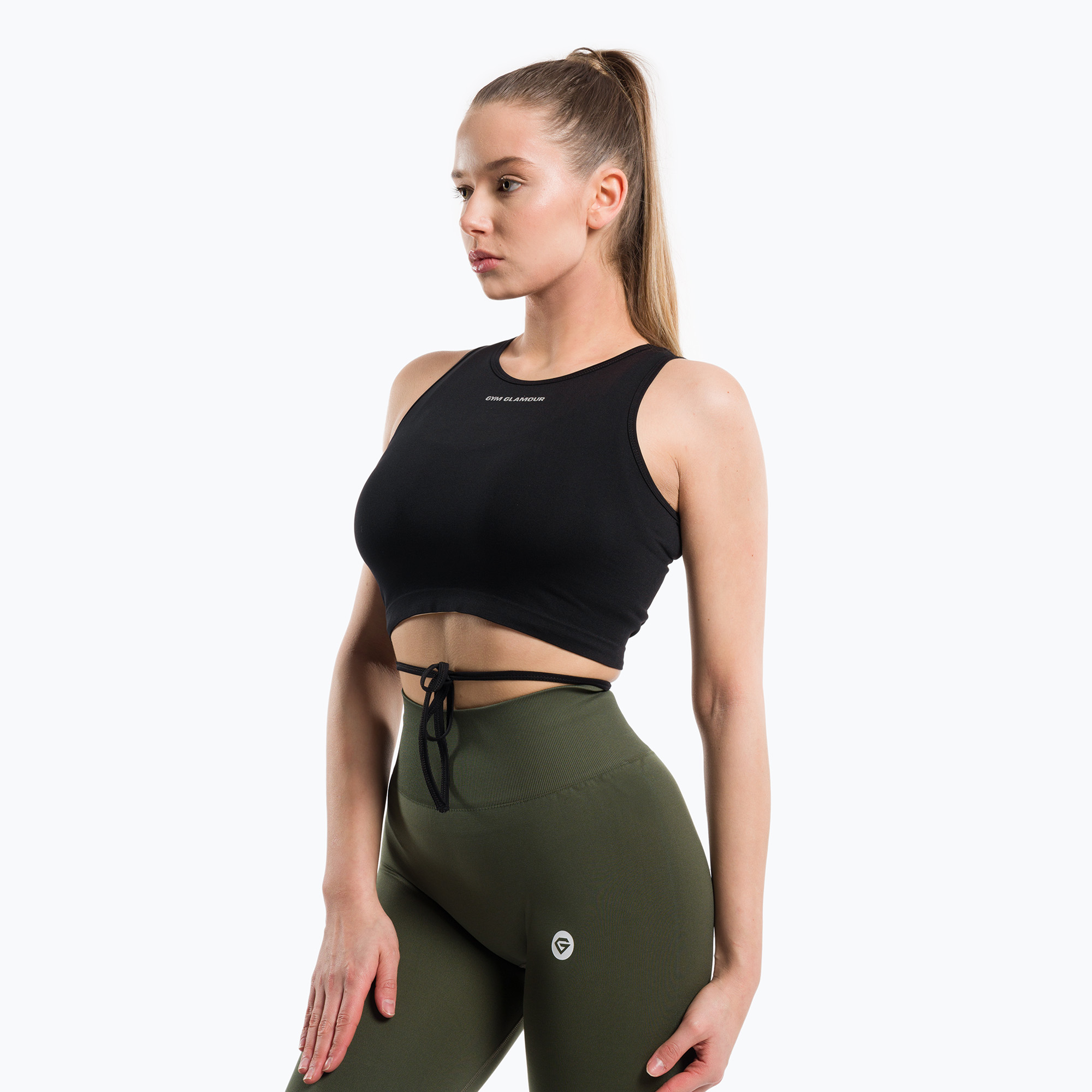 Gym Glamour Dámsky viazaný tréningový top Black 440 (Wiązany 440)