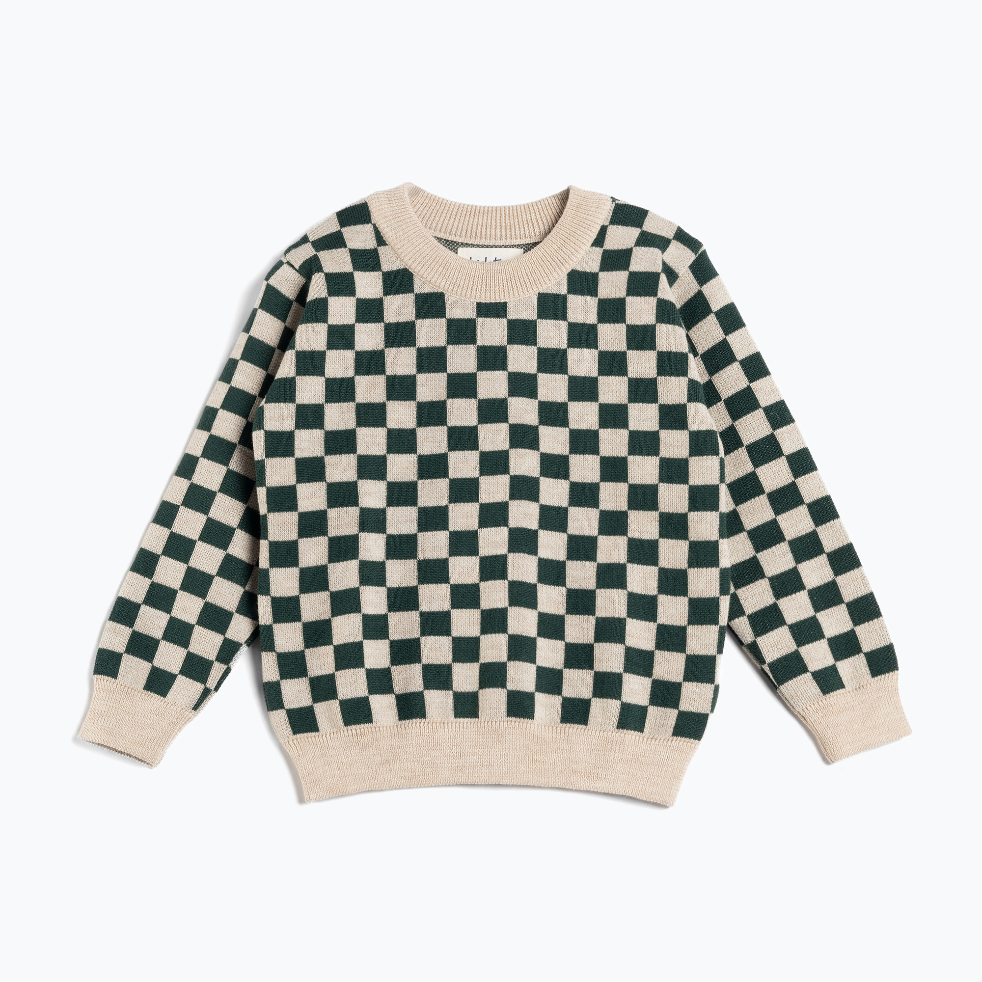 KID STORY Detský sveter Merino zelená šachovnica (Merino SWEATGRCHE)