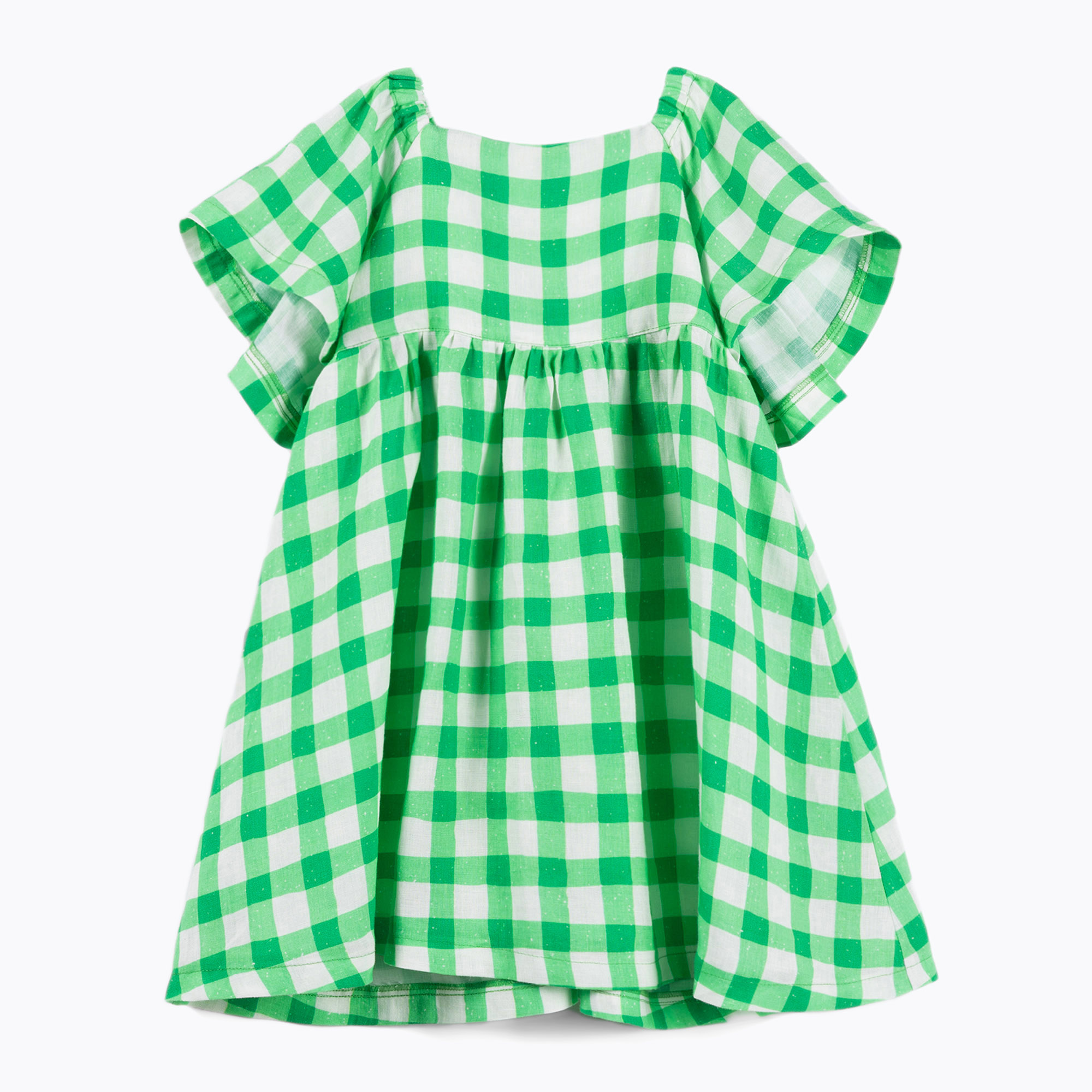 Detské šaty KID STORY Lniana green grid (Lniana DRESSLINENGG)